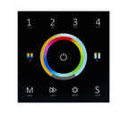 Elektrokon 5-Kanal DMX & RF LED Wandcontroller – 230V Touch-Glaspanel, Schwarz, 4-Zonen (RGB+CCT)