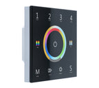 Elektrokon 5-Kanal DMX & RF LED Wandcontroller – 230V Touch-Glaspanel, Schwarz, 4-Zonen (RGB+CCT)