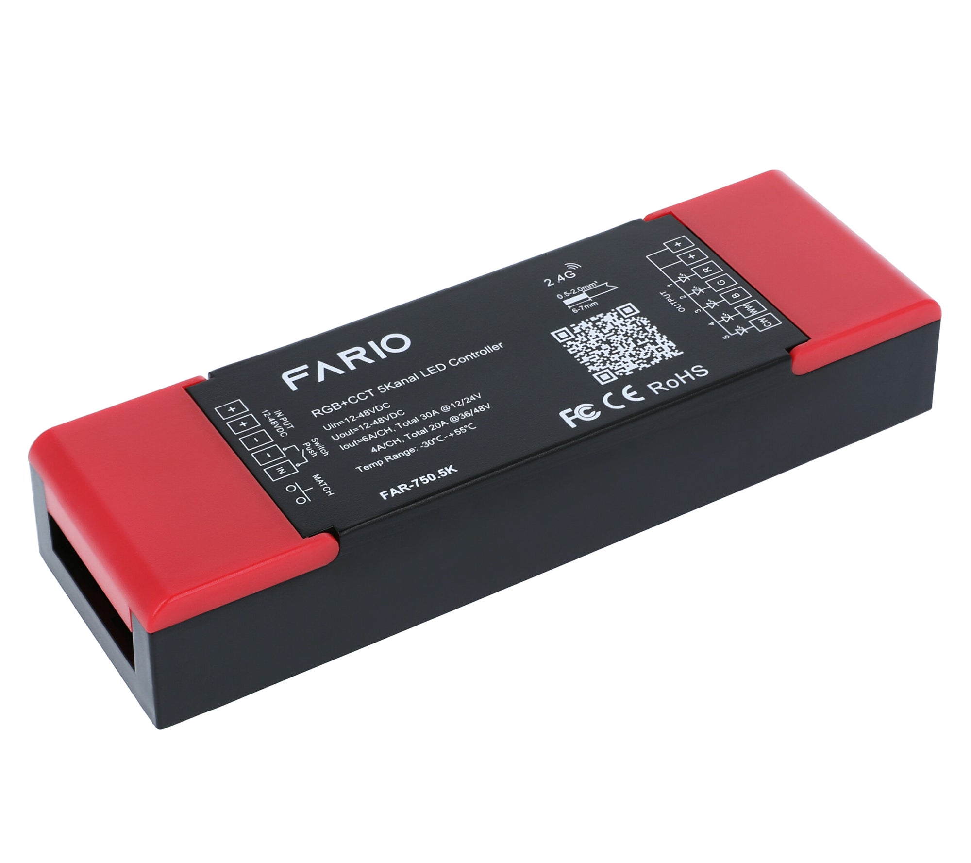 Elektrokon 5in1 RF LED Controller 12V-48V DC – Hochleistungs-Empfänger 5x6A für RGB+CCT, RGBW & Mono