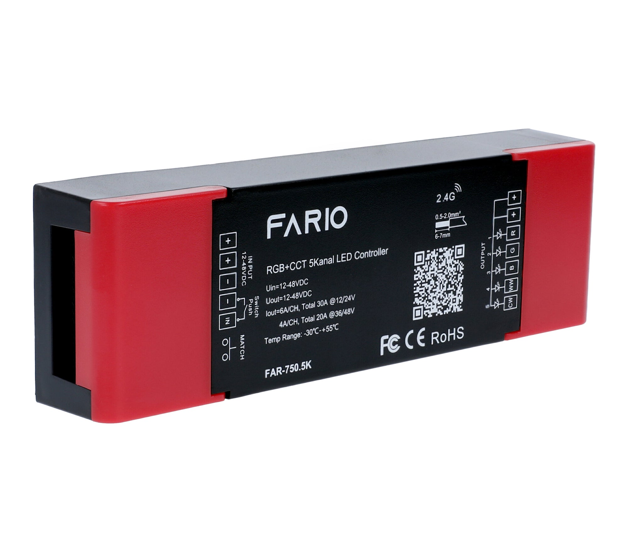 Elektrokon 5in1 RF LED Controller 12V-48V DC – Hochleistungs-Empfänger 5x6A für RGB+CCT, RGBW & Mono
