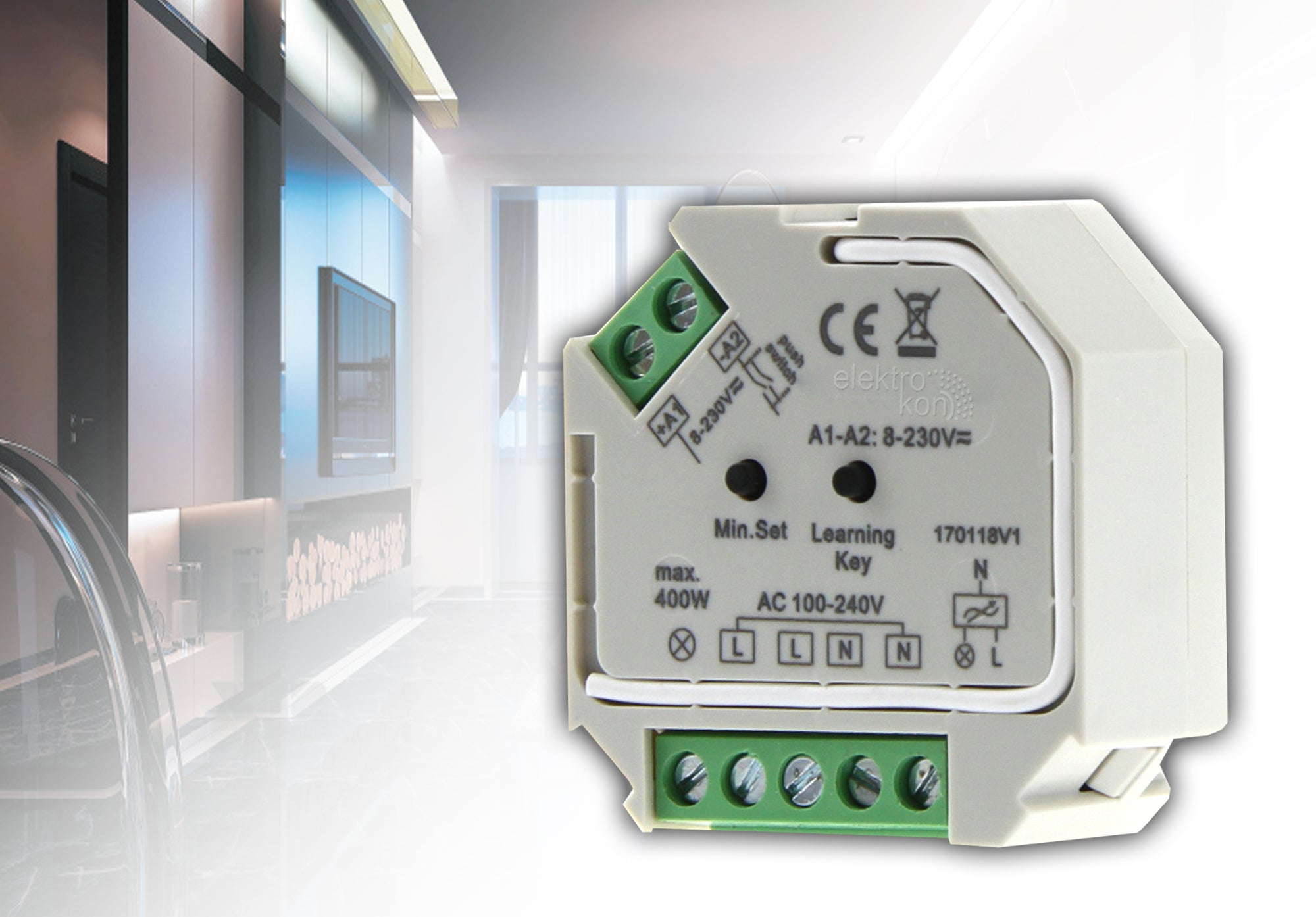 Elektrokon 400W TRIAC LED Dimmaktor 230V – Phasenabschnitt-Dimmer für R-, L-, C-Lasten, Funk & Taster