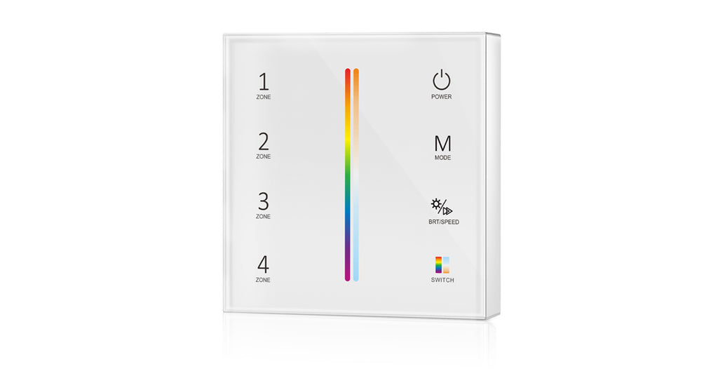 Elektrokon 5-Kanal RF LED Wandpanel – Batteriebetrieben, Glas-Touch, Weiß, 4-Zonen (RGB+CCT)