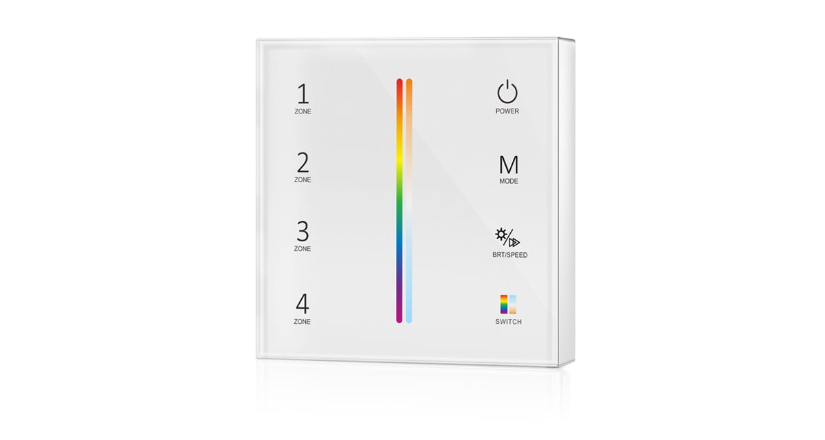 Elektrokon 5-Kanal RF LED Wandpanel – Batteriebetrieben, Glas-Touch, Weiß, 4-Zonen (RGB+CCT)