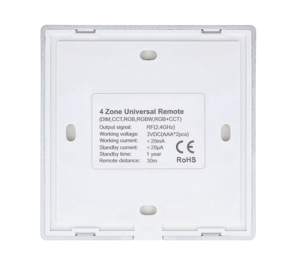Elektrokon 5-Kanal RF LED Wandpanel – Batteriebetrieben, Glas-Touch, Weiß, 4-Zonen (RGB+CCT)