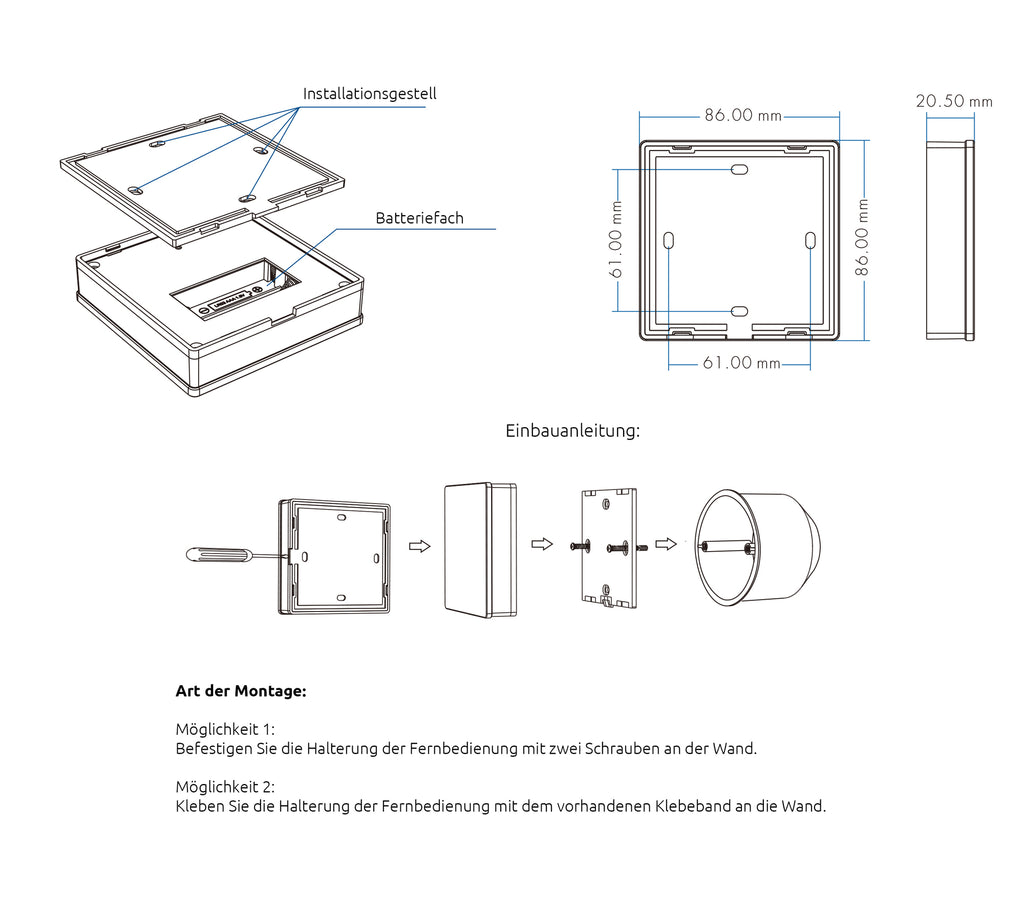 Elektrokon 5-Kanal RF LED Wandpanel – Batteriebetrieben, Glas-Touch, Weiß, 4-Zonen (RGB+CCT)