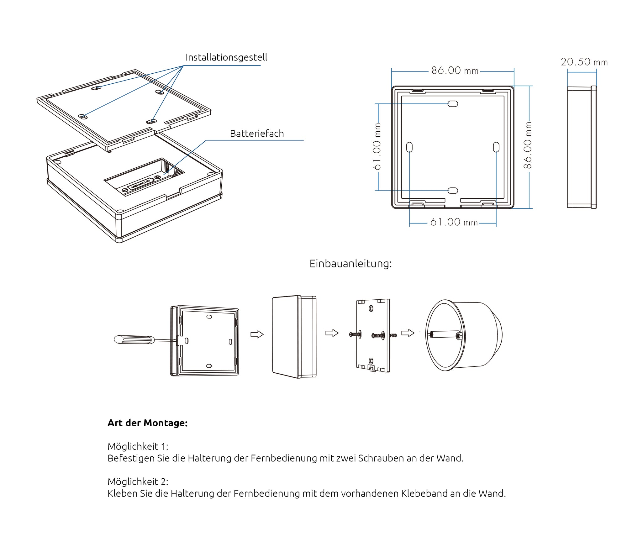 Elektrokon 5-Kanal RF LED Wandpanel – Batteriebetrieben, Glas-Touch, Weiß, 4-Zonen (RGB+CCT)