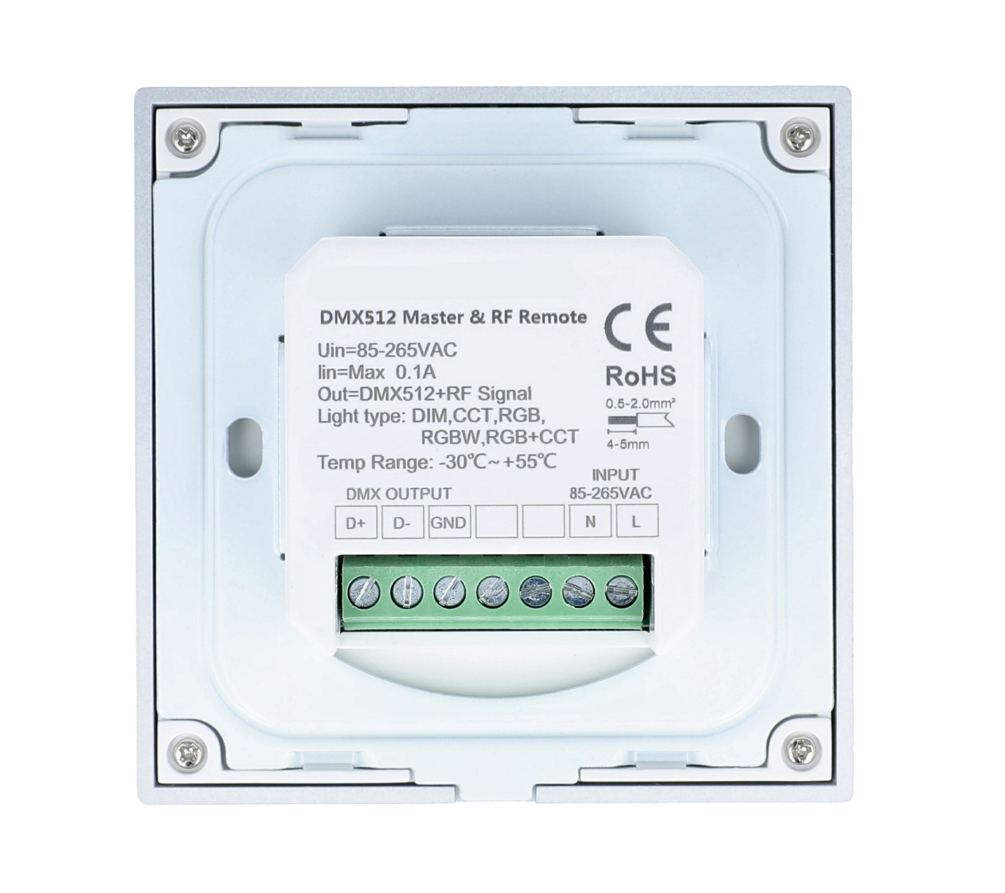 Elektrokon 5-Kanal DMX & RF LED Wandcontroller – 230V Touch-Glaspanel, 4-Zonen, Schwarz (Universal RGB+CCT)