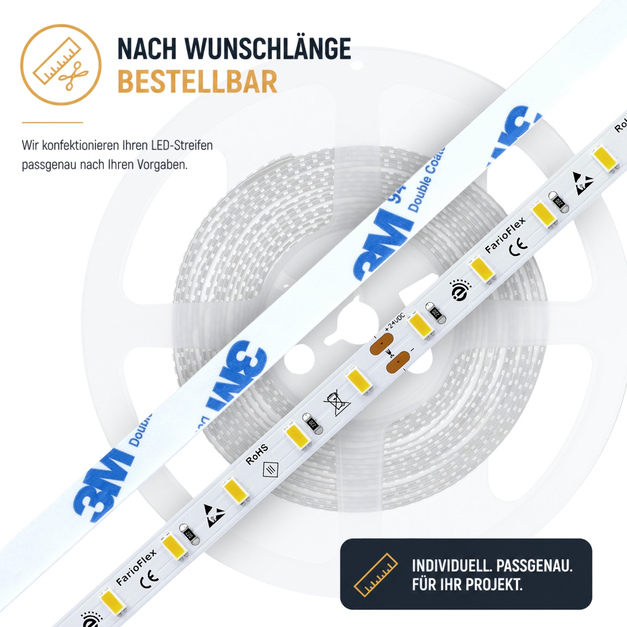 LED-Streifen Konfigurator Elektrokon EKH50 24V Neutralweiß 4000K Maßanfertigung 96 LED/m anschlussfertig