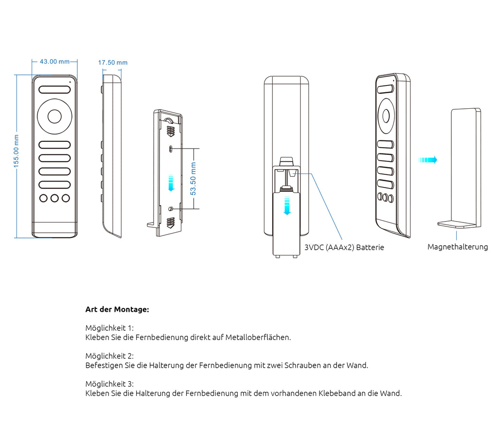 Elektrokon 4-Zonen RF LED Funk-Fernbedienung – Premium Softskin, 2.4GHz Touch-Dimmer inkl. Wandhalterung