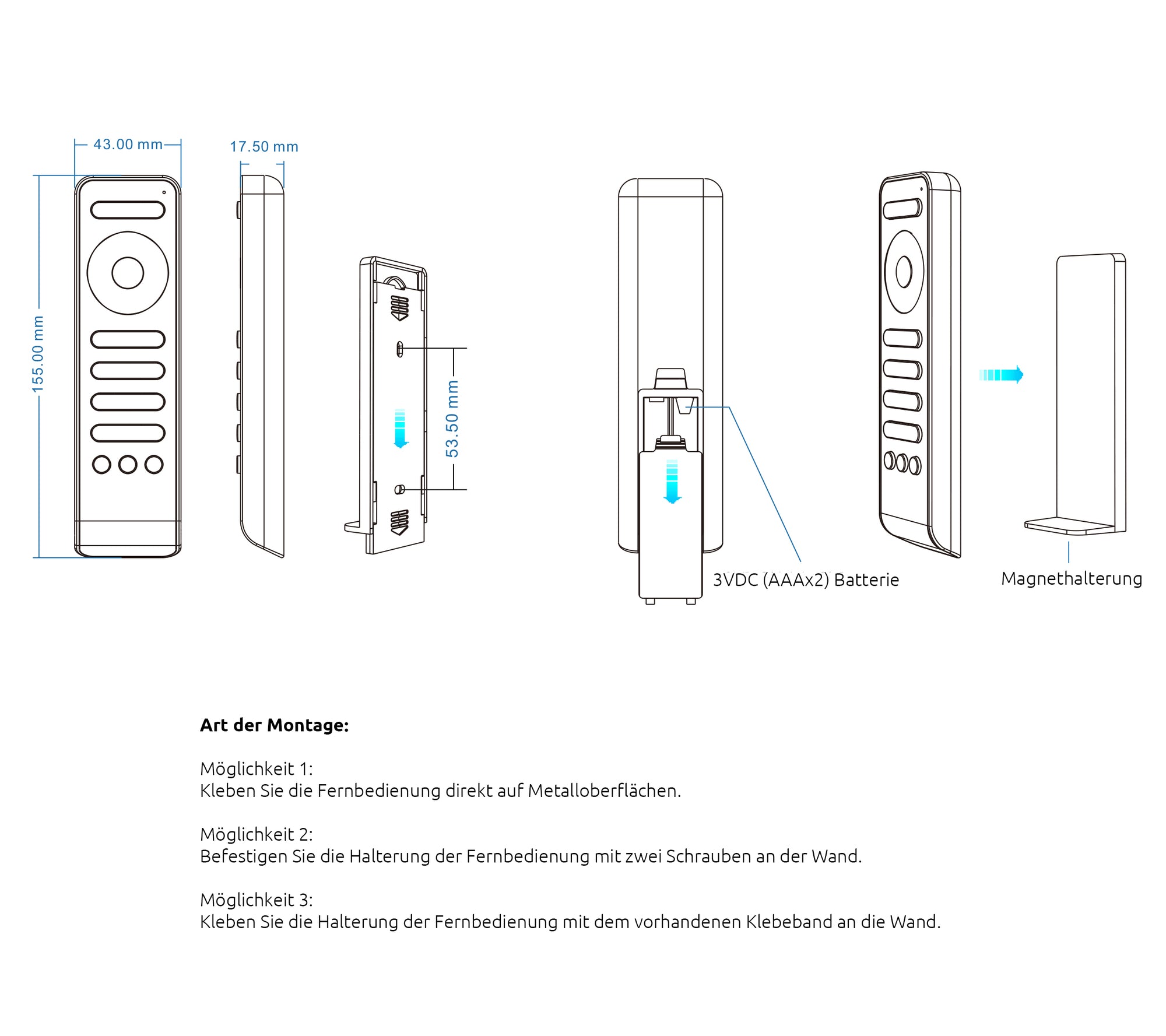 Elektrokon 4-Zonen RF LED Funk-Fernbedienung – Premium Softskin, 2.4GHz Touch-Dimmer inkl. Wandhalterung