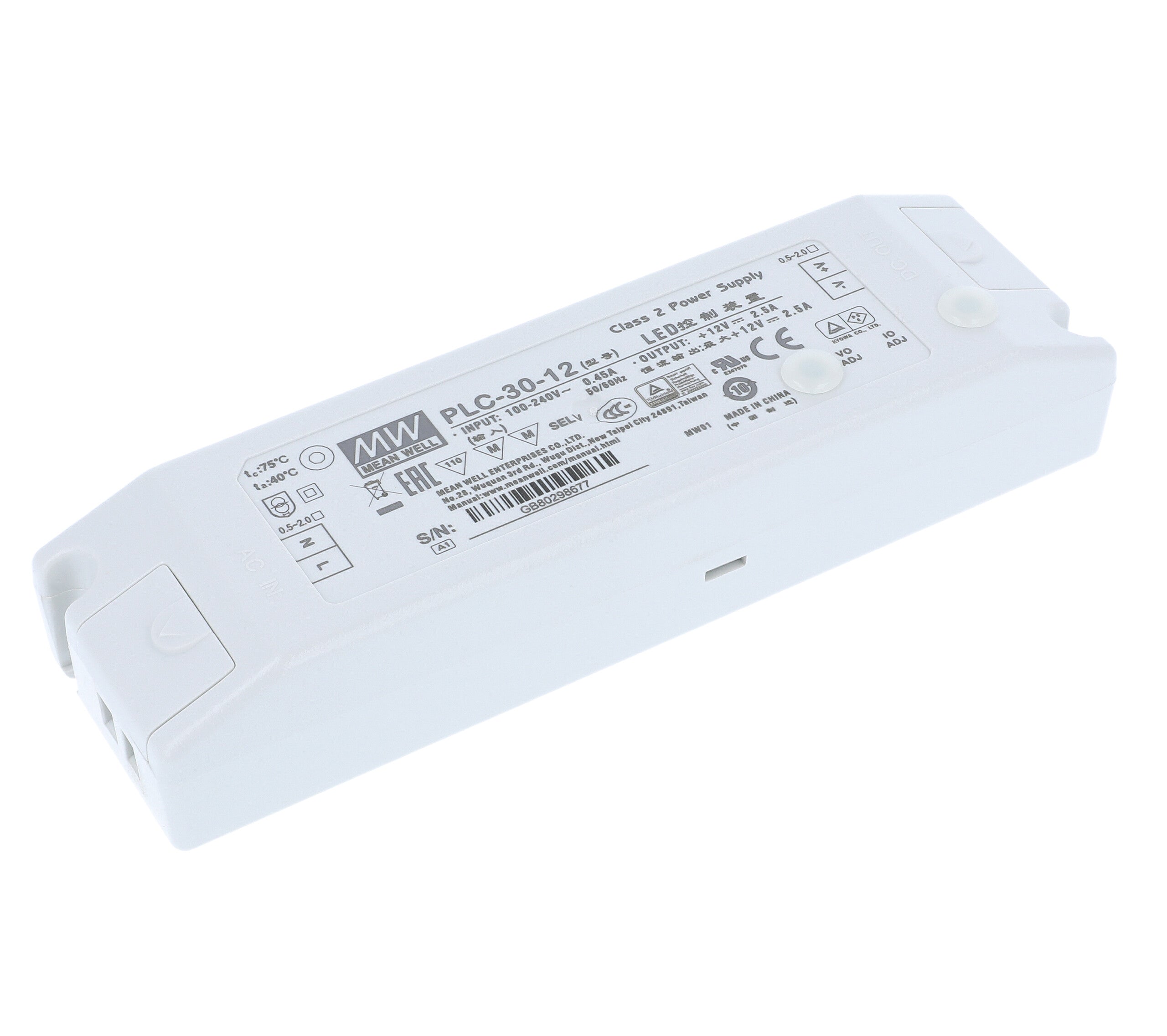 Mean Well PLC LED-Netzteil 12V / 24V DC – Möbel-Einbau Trafo IP41 mit PFC, MM- & F-Zeichen