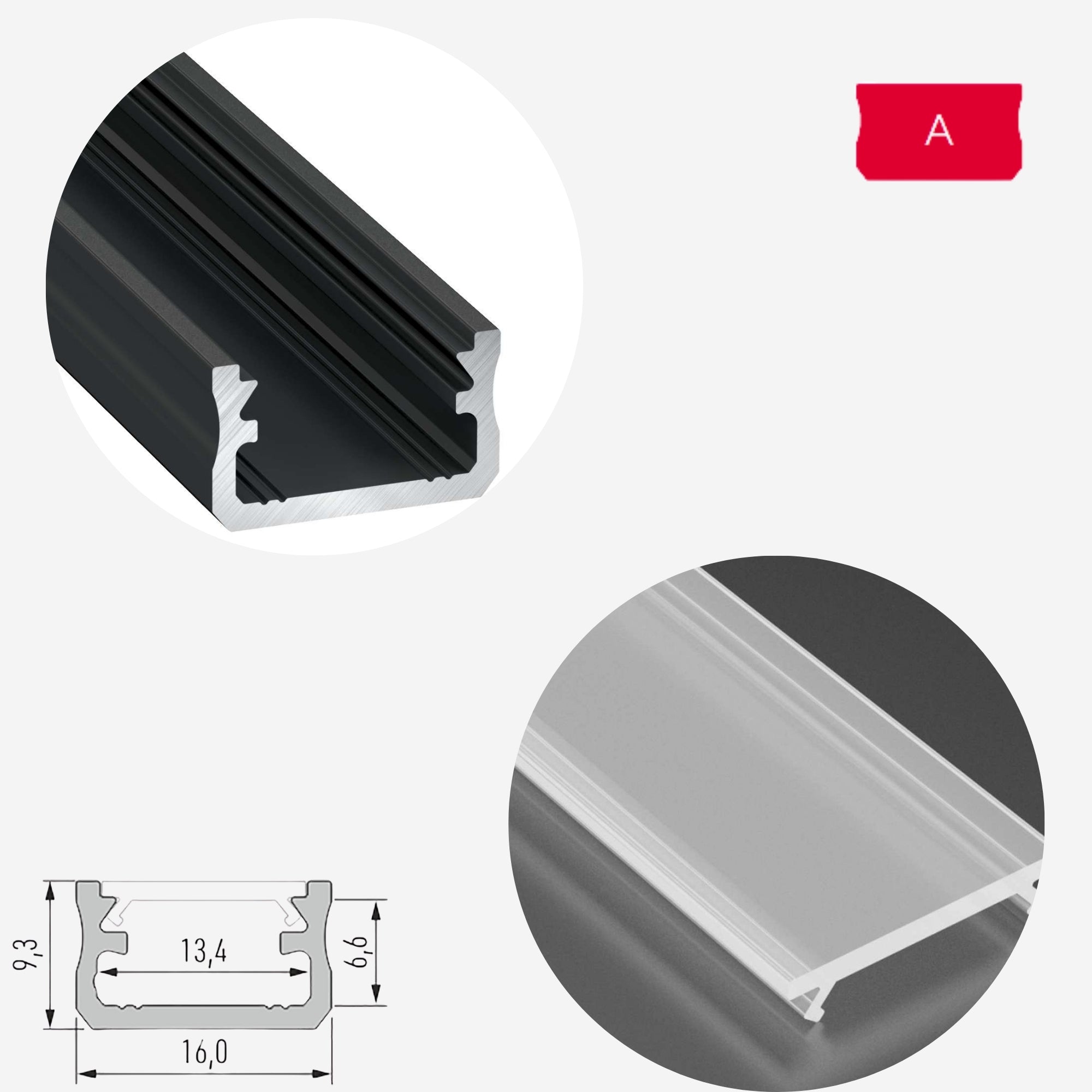 LED Aluminium Aufbauprofil Typ A - Konfigurierbar