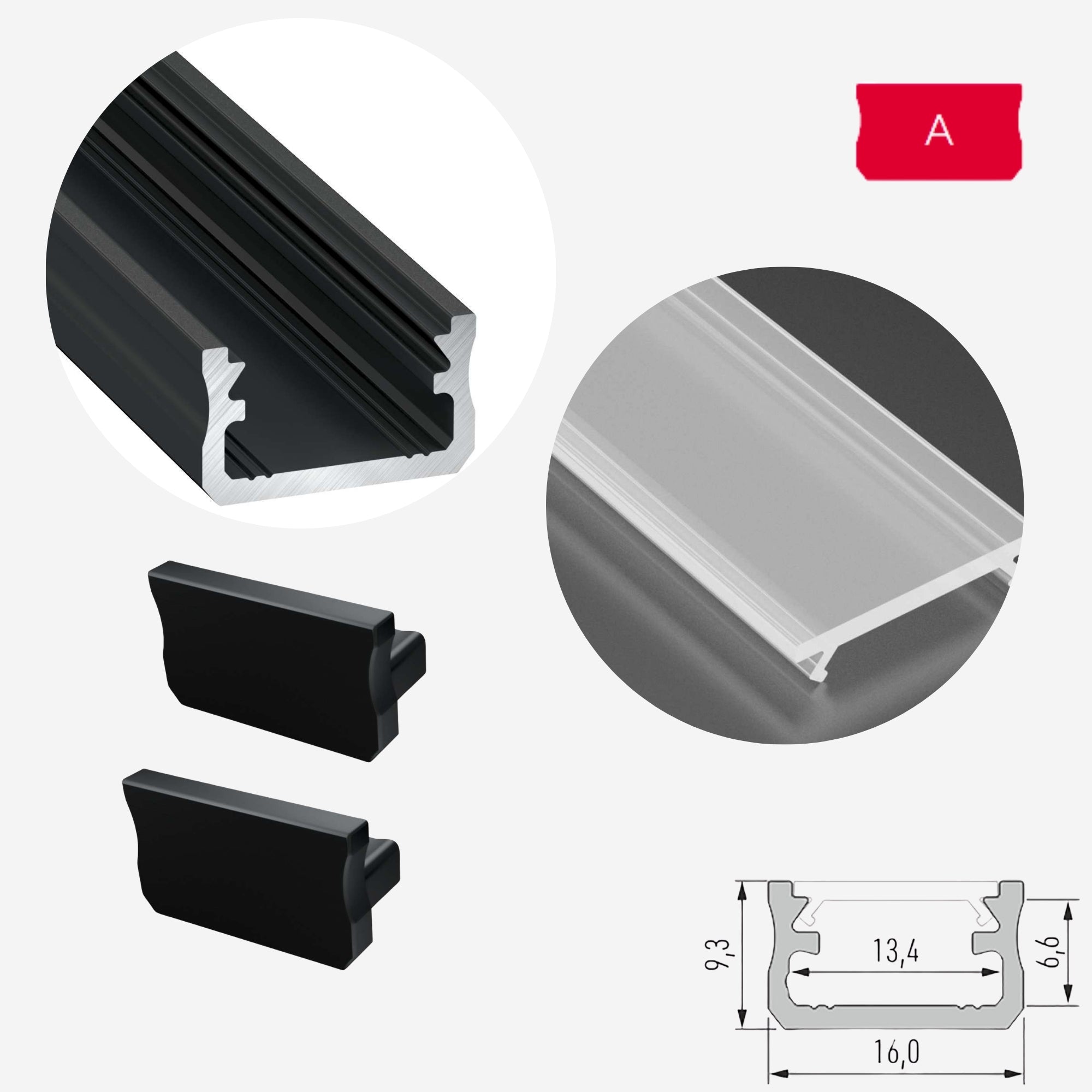 LED Aluminium Aufbauprofil Typ A - Konfigurierbar