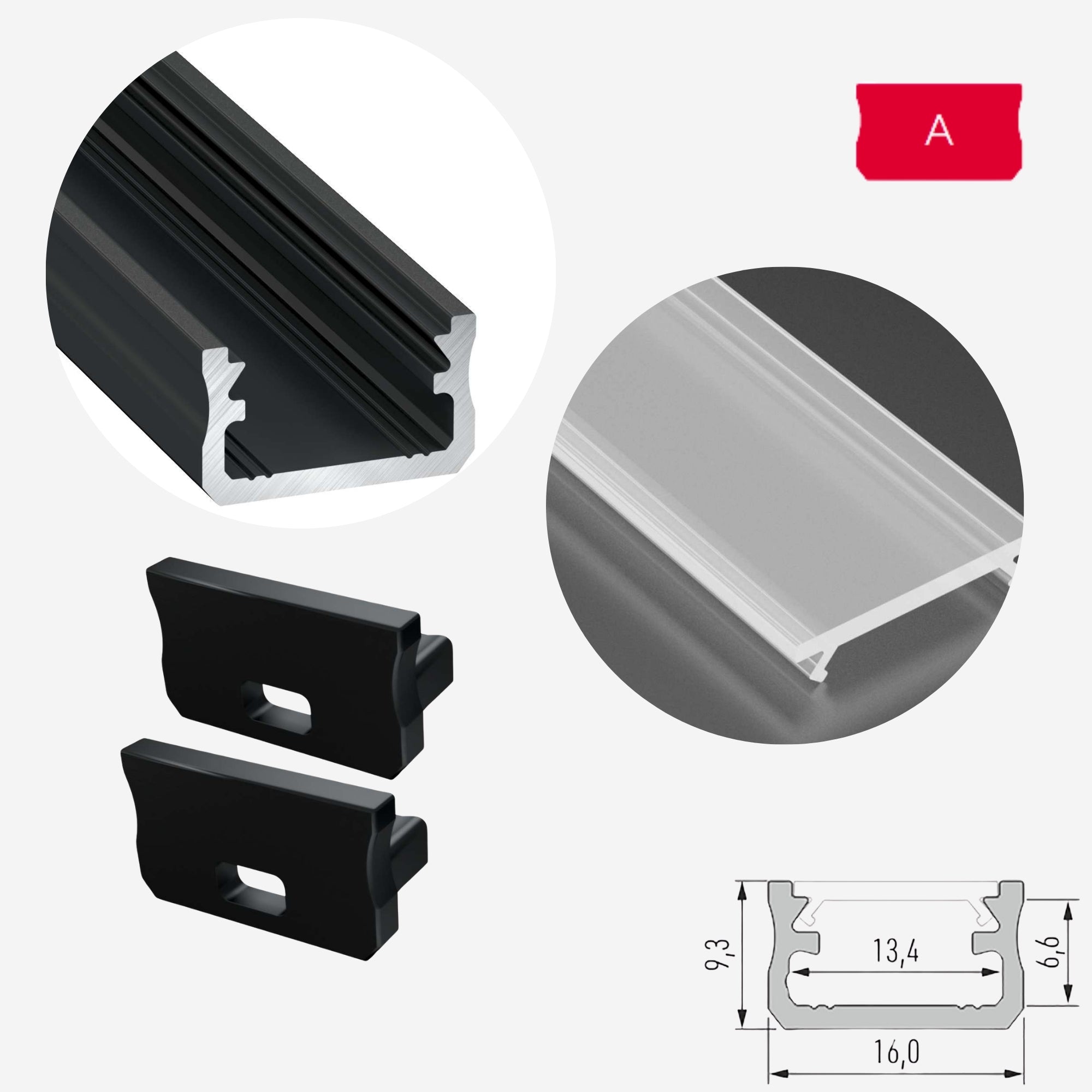 LED Aluminium Aufbauprofil Typ A - Konfigurierbar