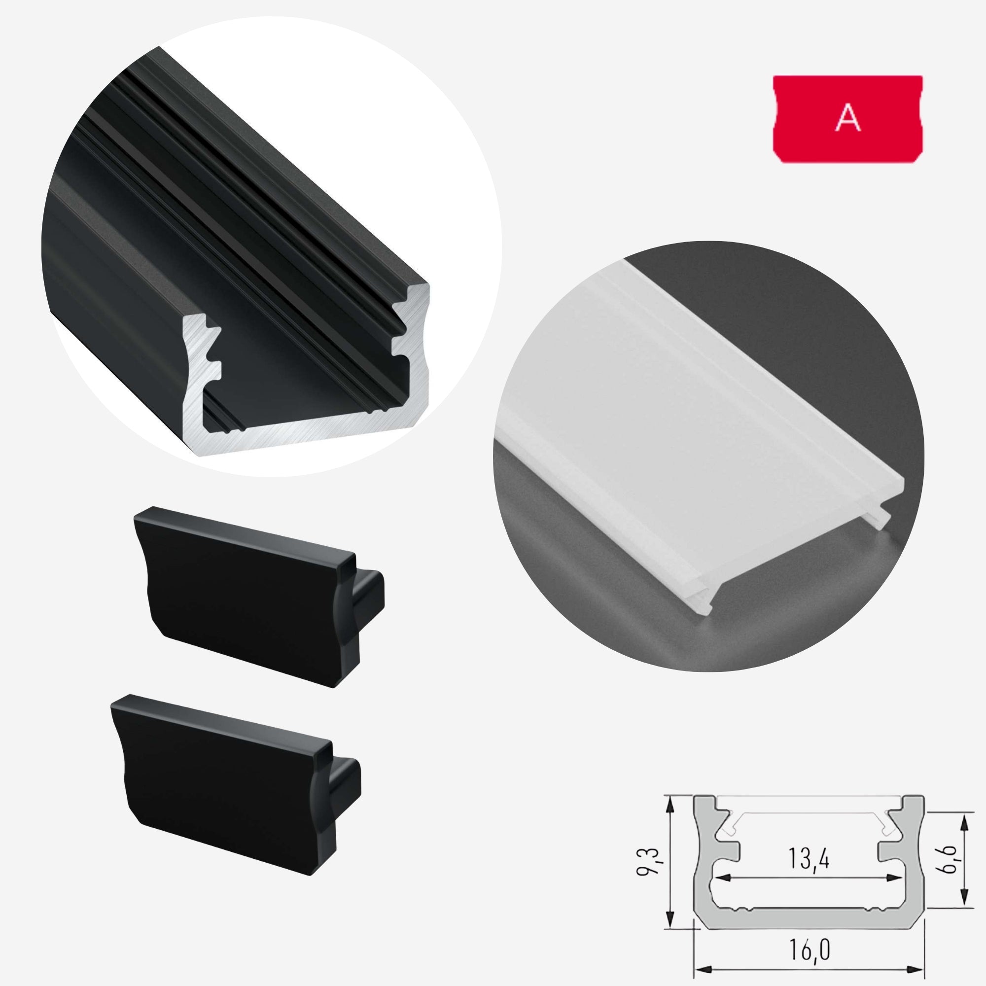 LED Aluminium Aufbauprofil Typ A - Konfigurierbar