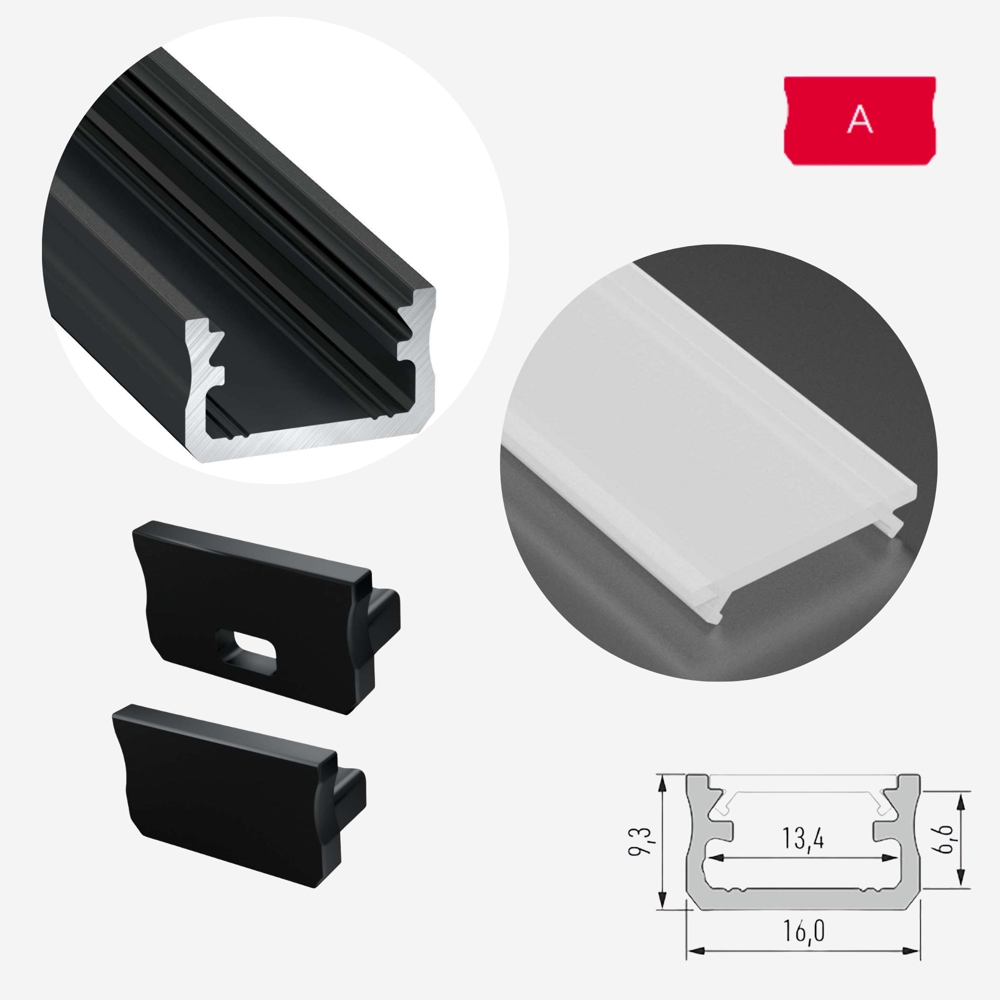 LED Aluminium Aufbauprofil Typ A - Konfigurierbar