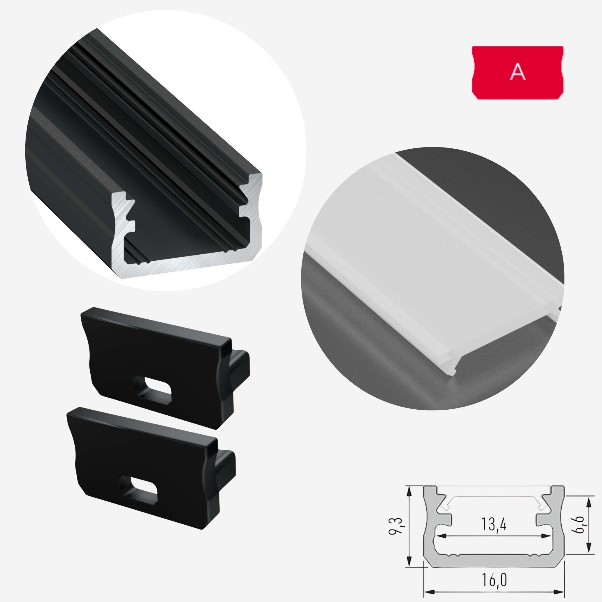 LED Aluminium Aufbauprofil Typ A - Konfigurierbar