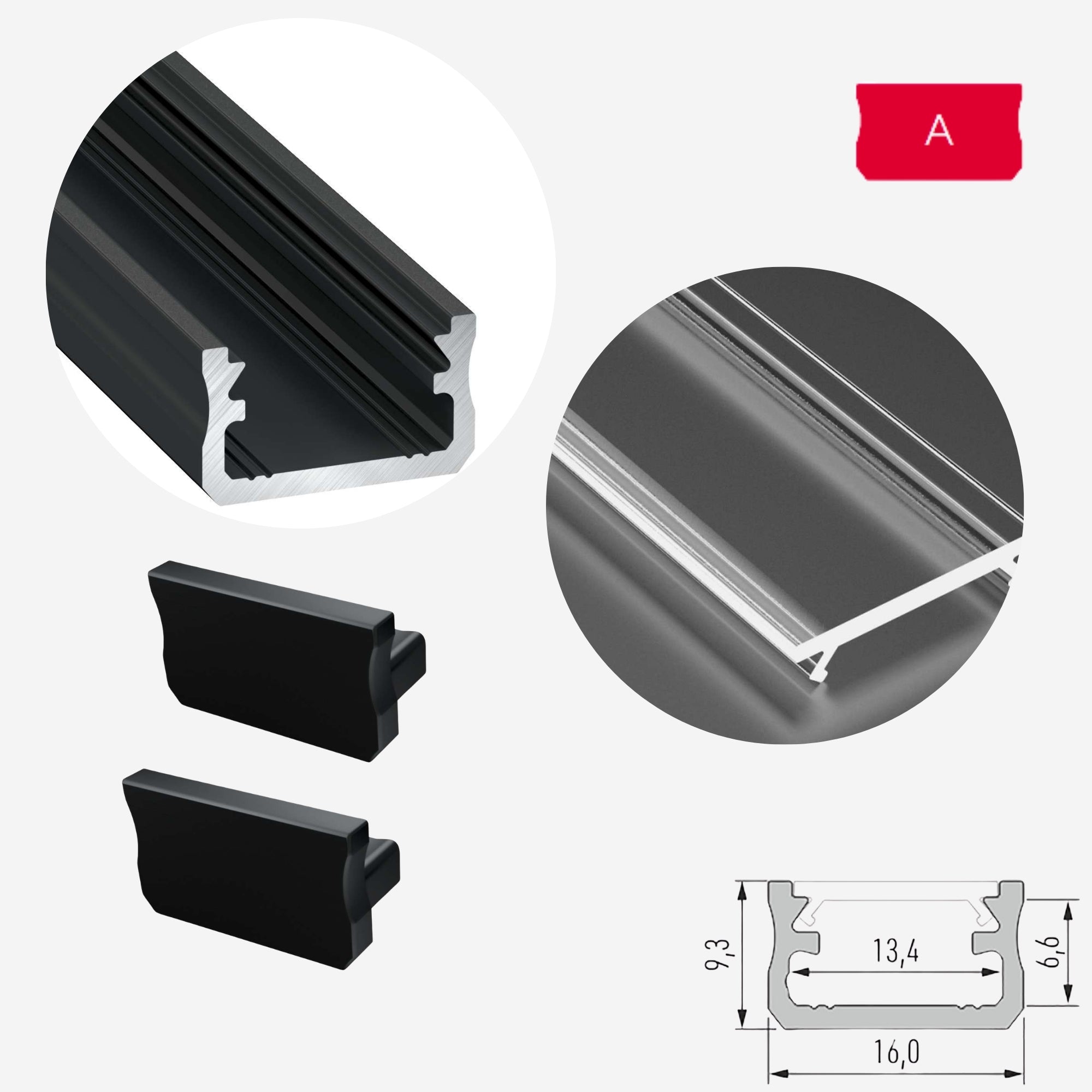 LED Aluminium Aufbauprofil Typ A - Konfigurierbar