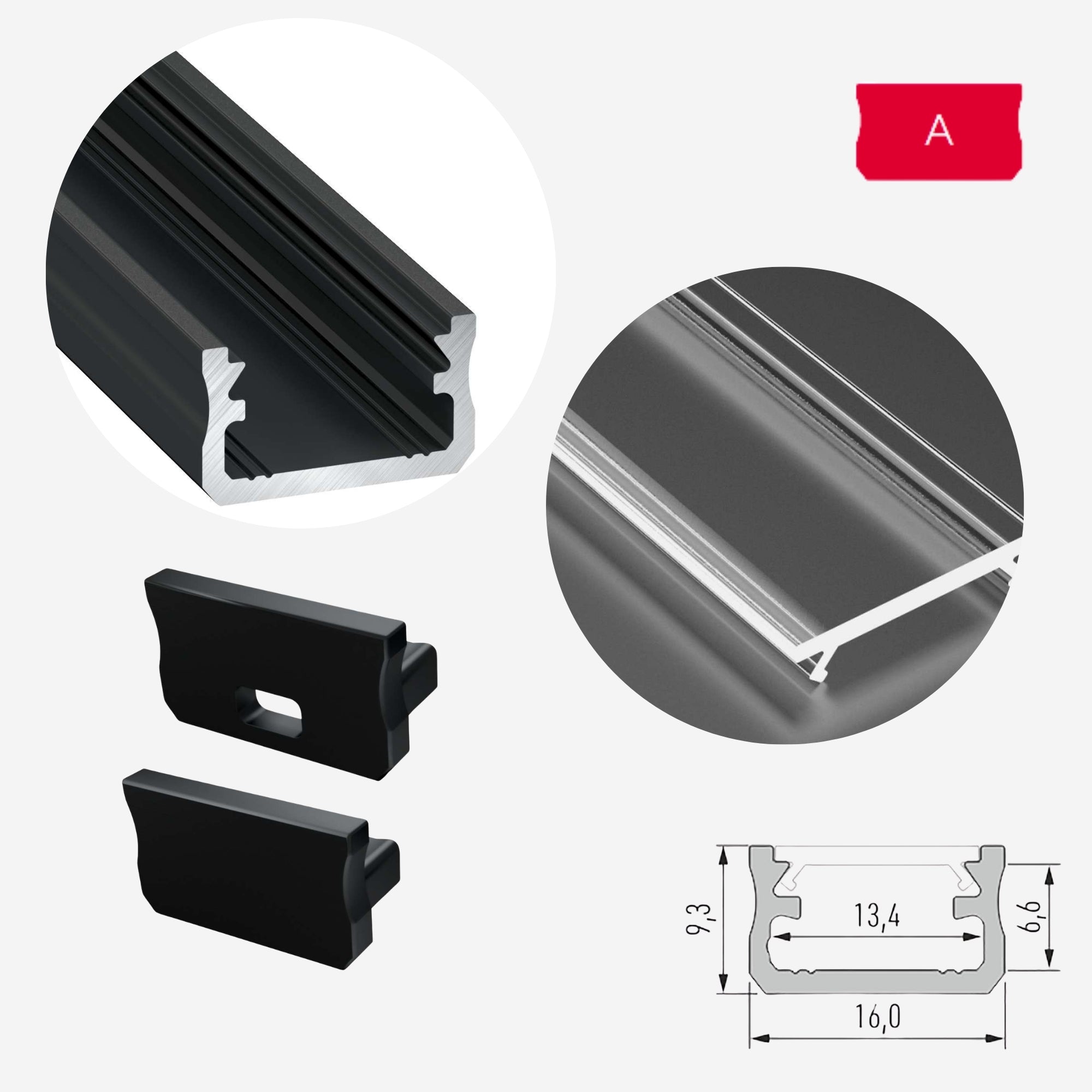 LED Aluminium Aufbauprofil Typ A - Konfigurierbar