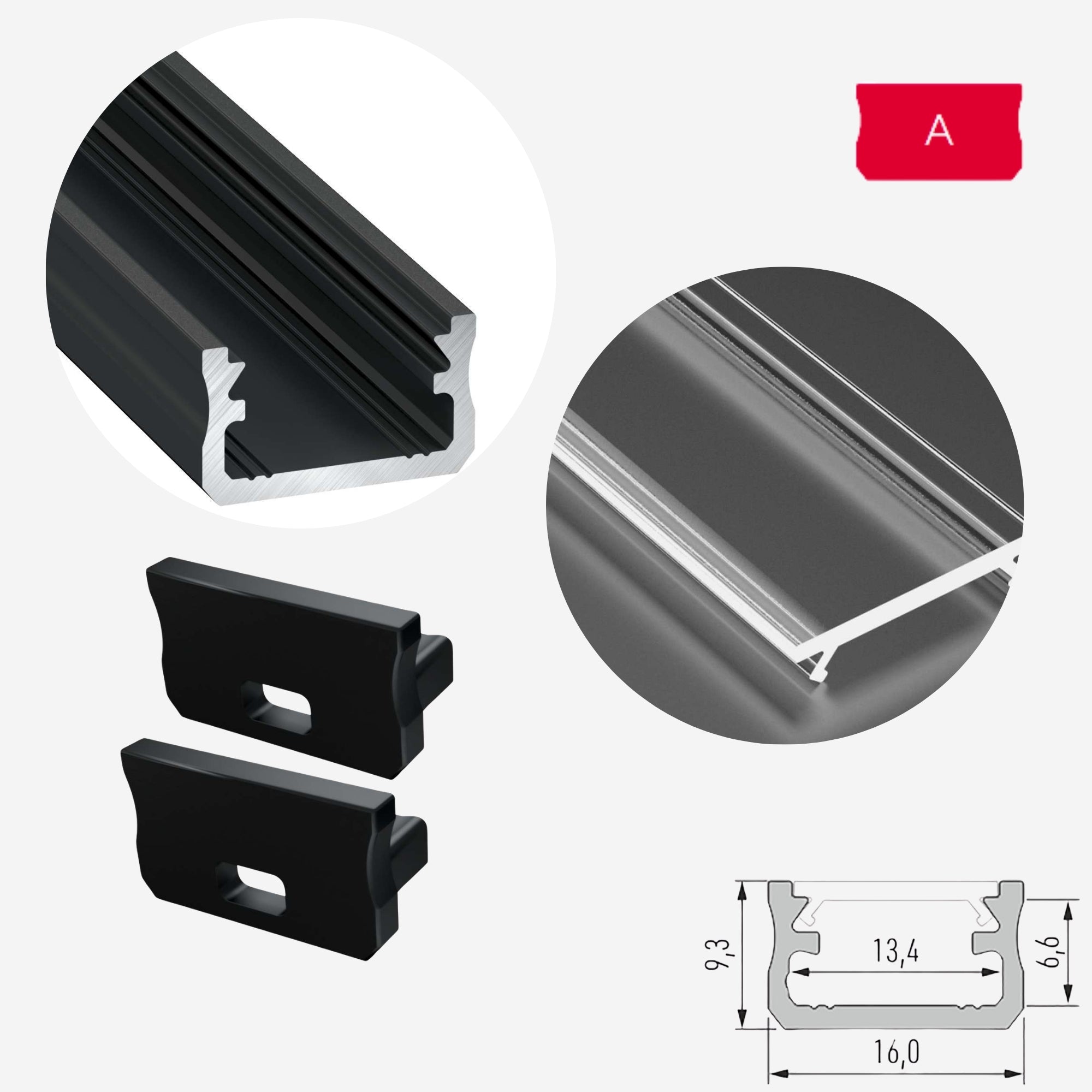 LED Aluminium Aufbauprofil Typ A - Konfigurierbar