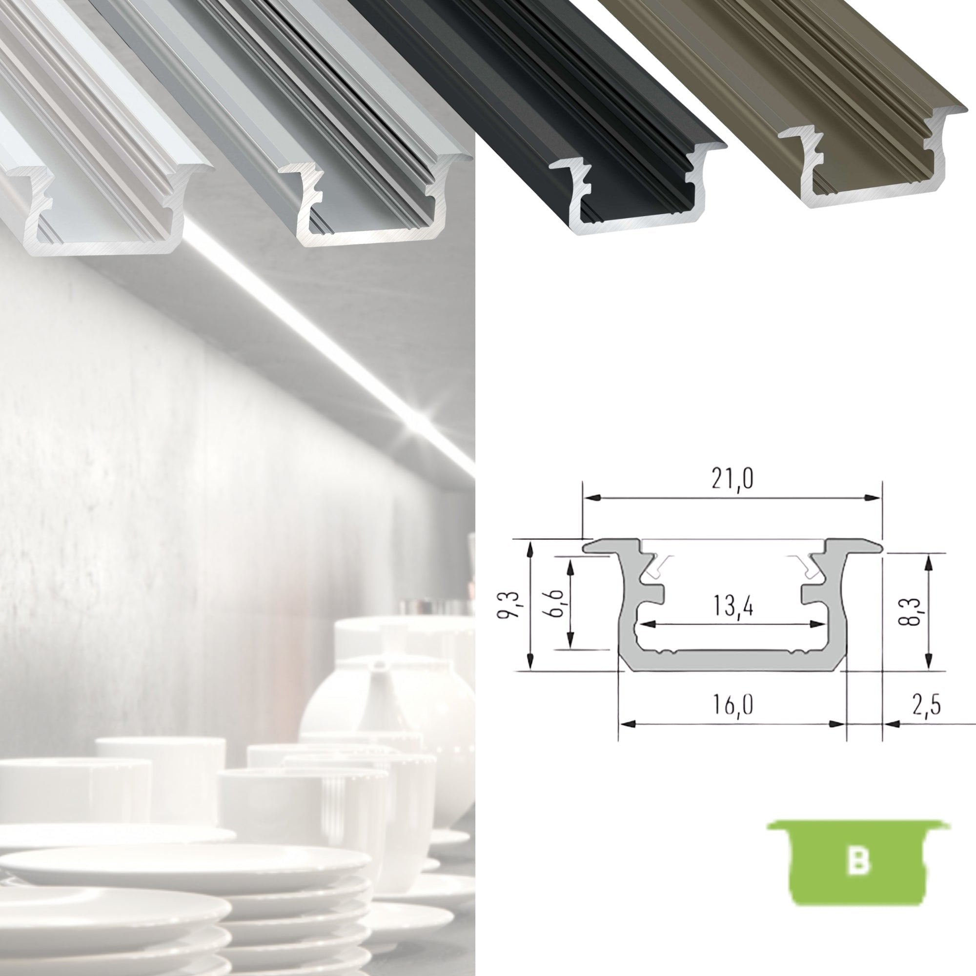 LED Aluminium Einbauprofil Typ B - 202cm Stangenware