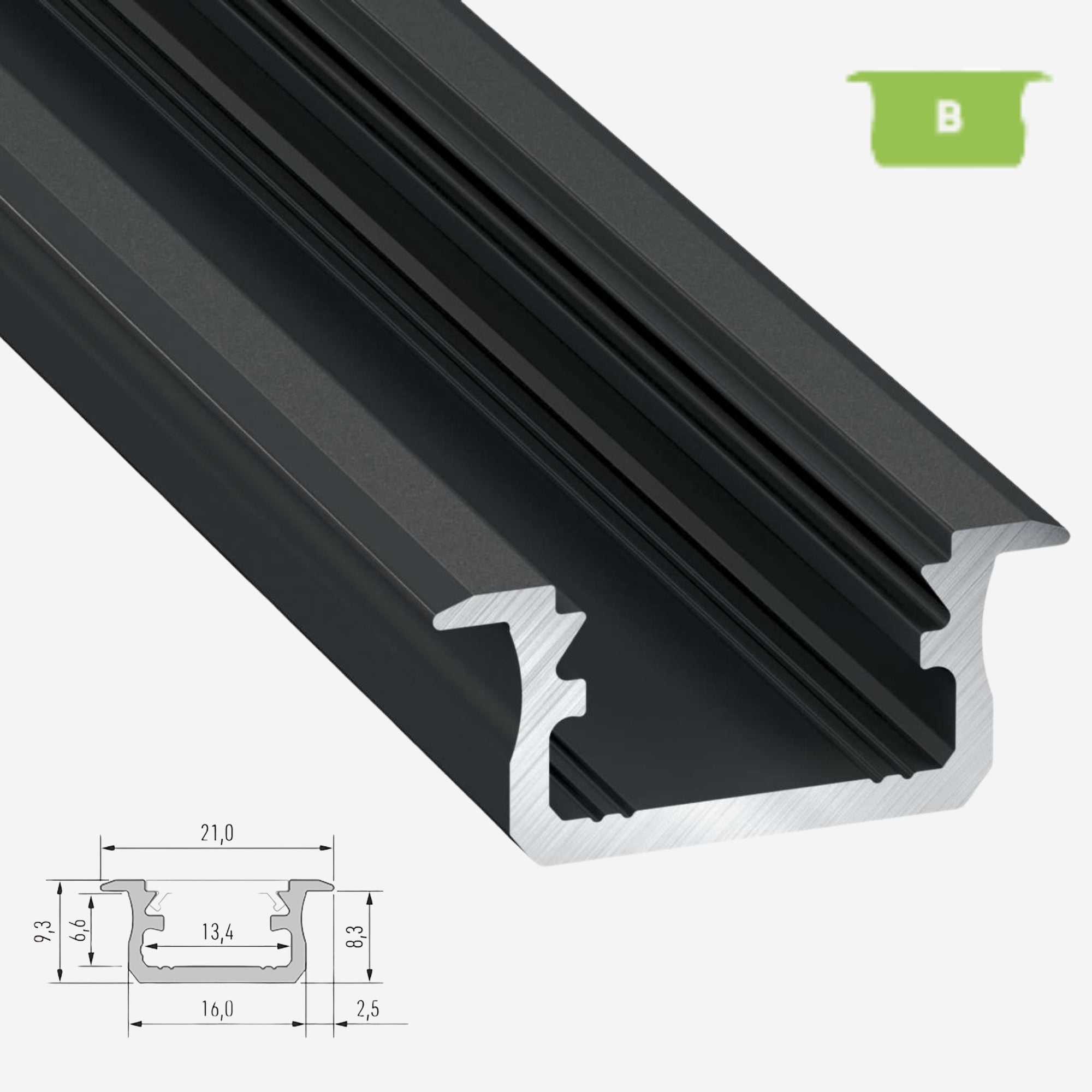 LED Aluminium Einbauprofil Typ B - 202cm Stangenware