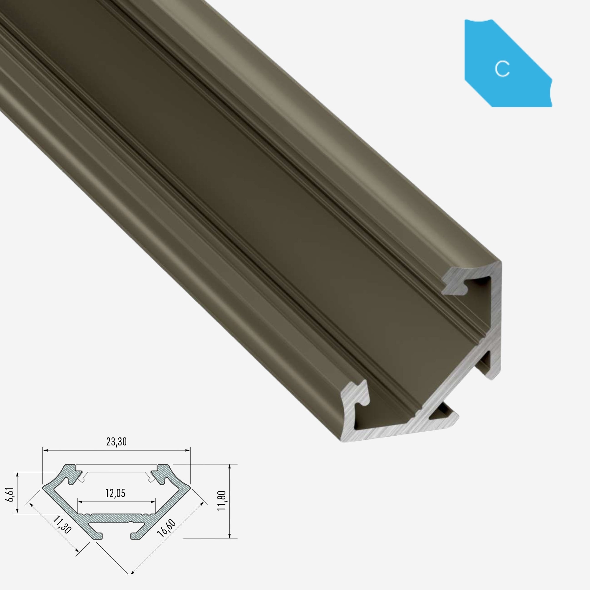 LED Aluminium Aufbauprofil Typ C - 202cm Stangenware