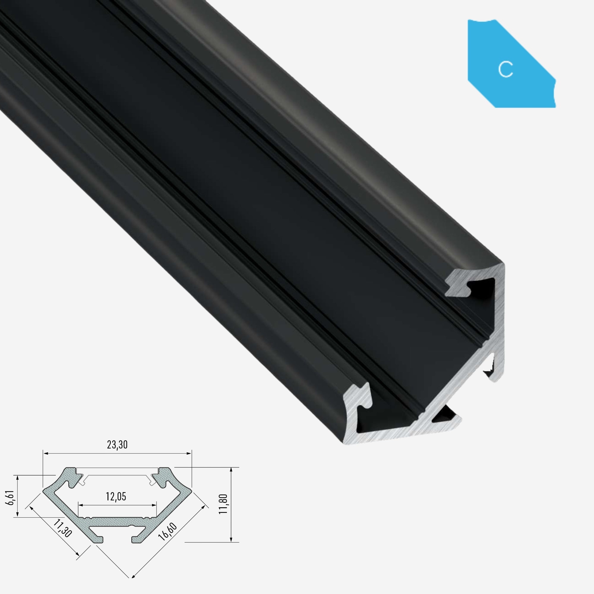 LED Aluminium Aufbauprofil Typ C - 202cm Stangenware