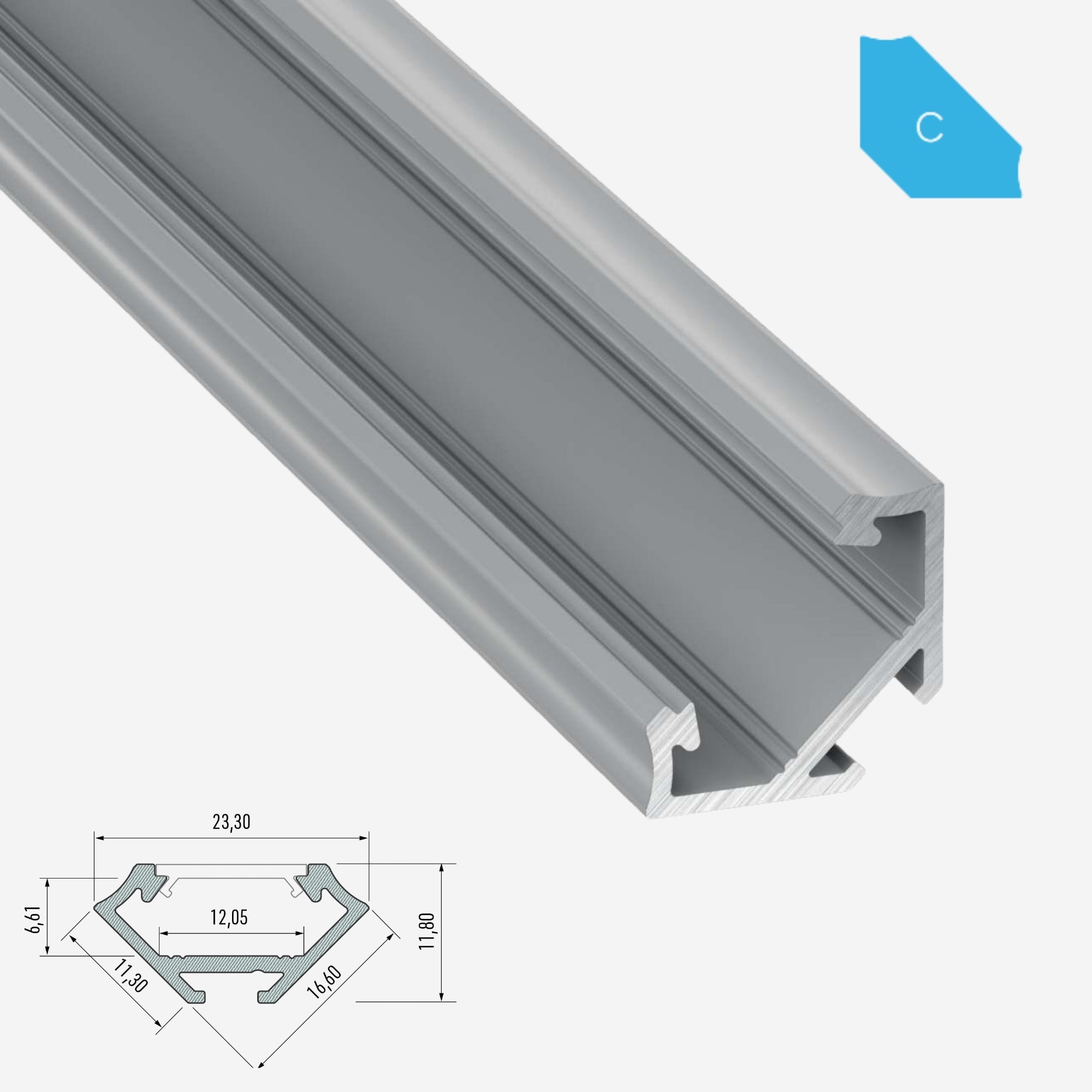 LED Aluminium Aufbauprofil Typ C - 202cm Stangenware