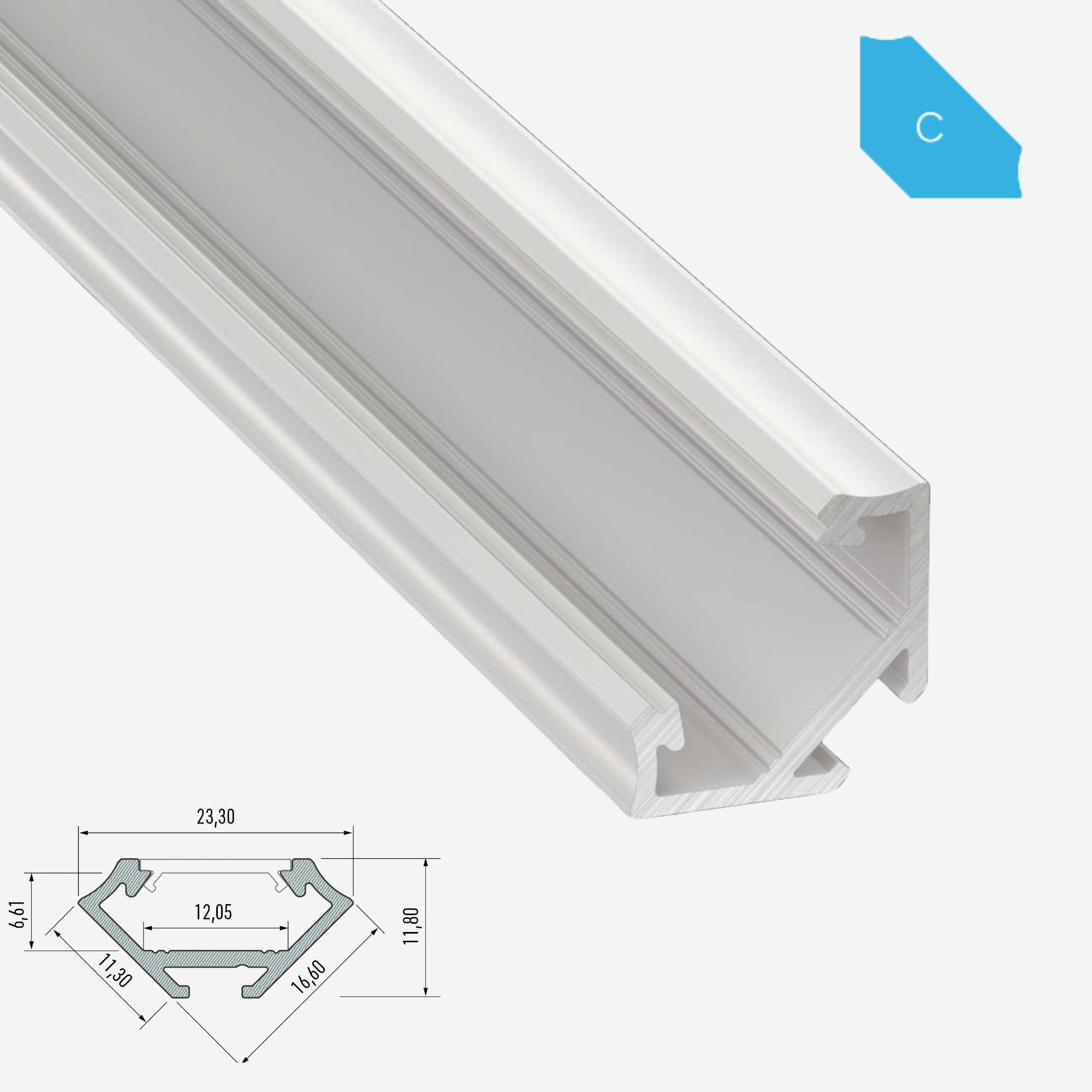 LED Aluminium Aufbauprofil Typ C - 202cm Stangenware