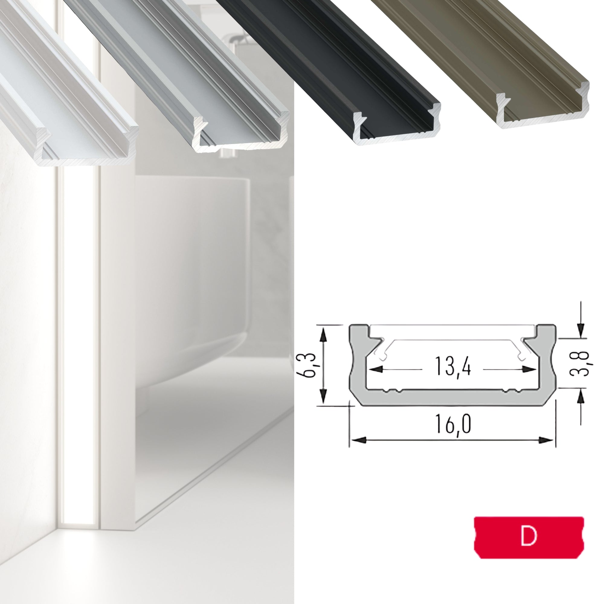 LED Aluminium Aufbauprofil Typ D - 202cm Stangenware