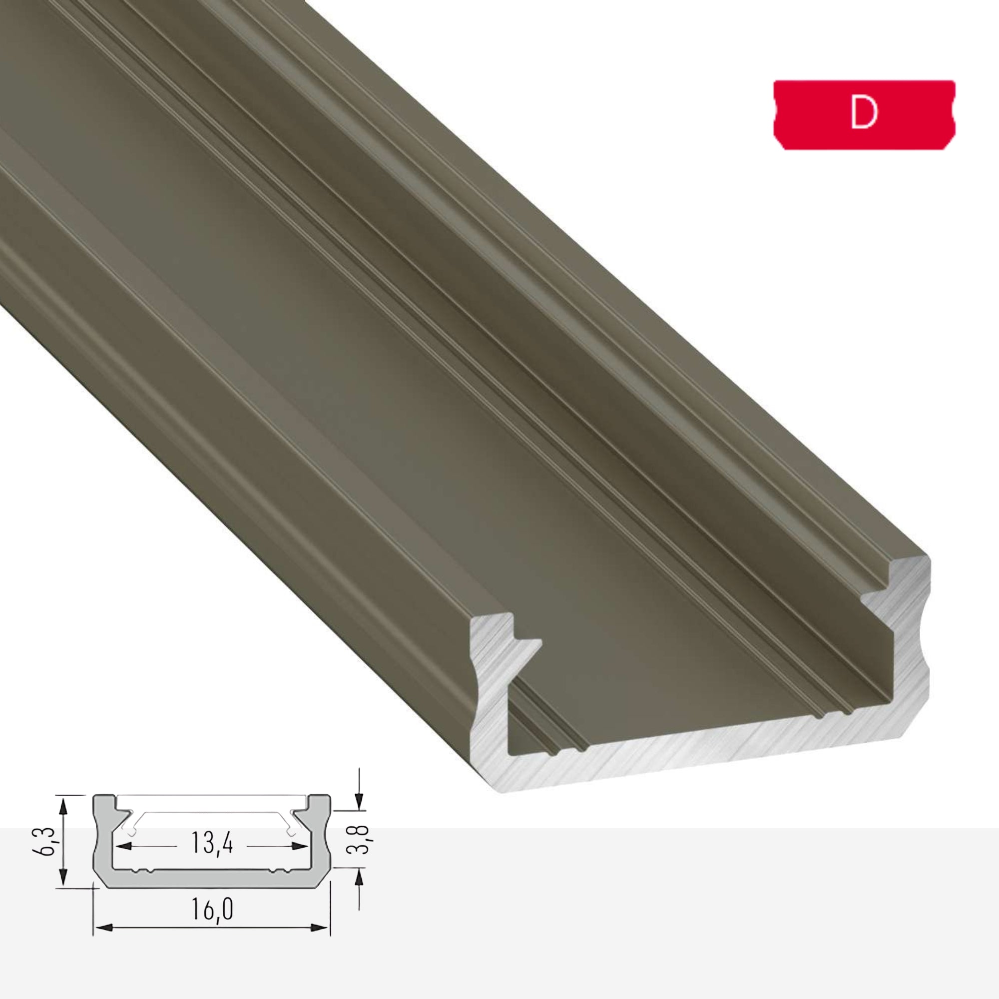 LED Aluminium Aufbauprofil Typ D - 202cm Stangenware
