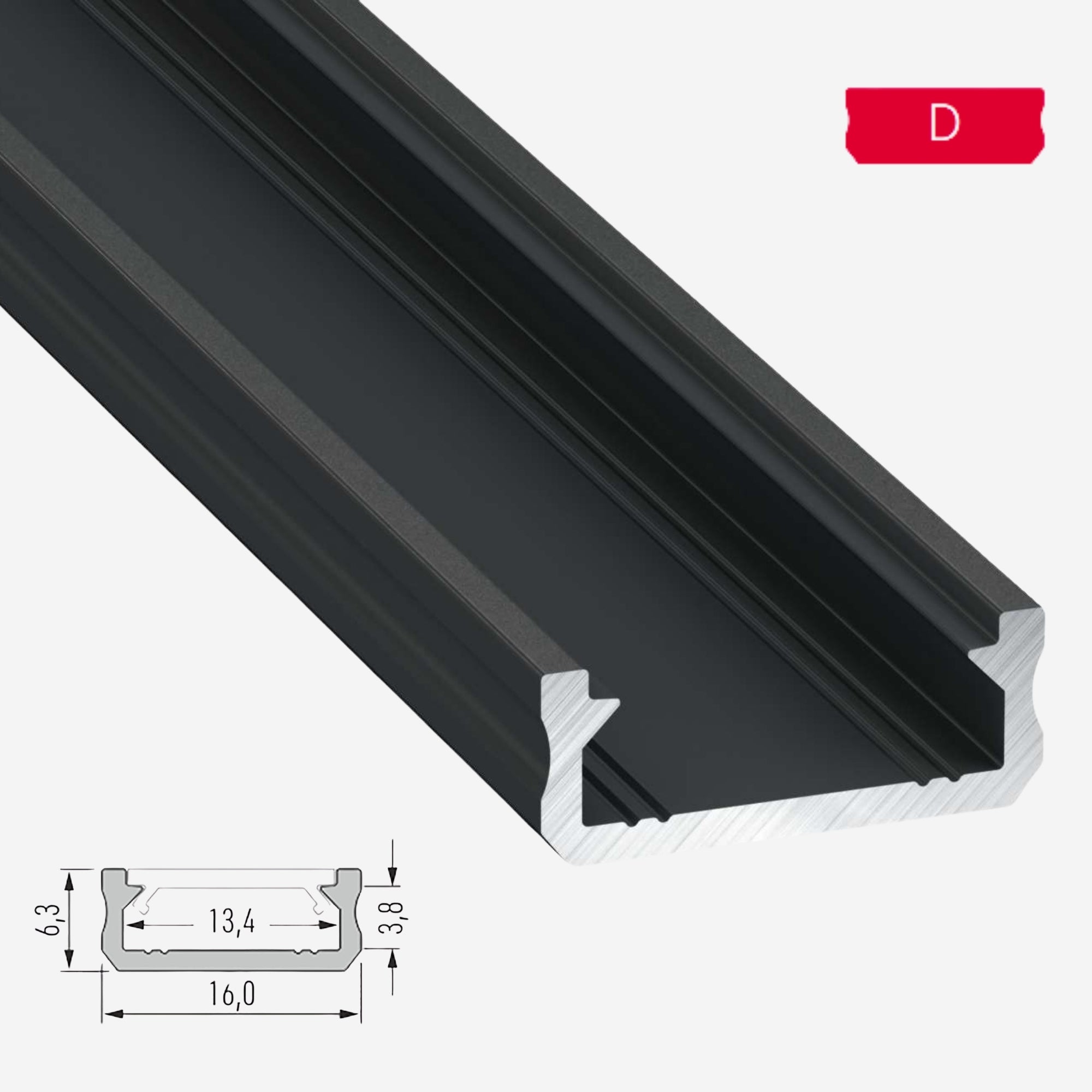 LED Aluminium Aufbauprofil Typ D - 202cm Stangenware