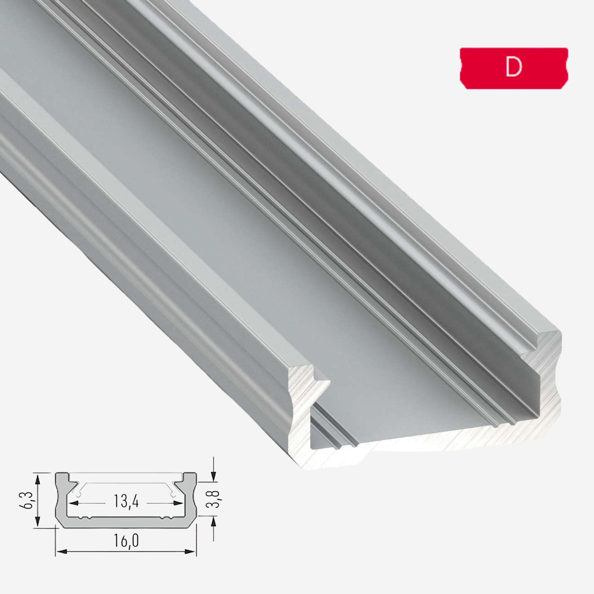 LED Aluminium Aufbauprofil Typ D - 202cm Stangenware