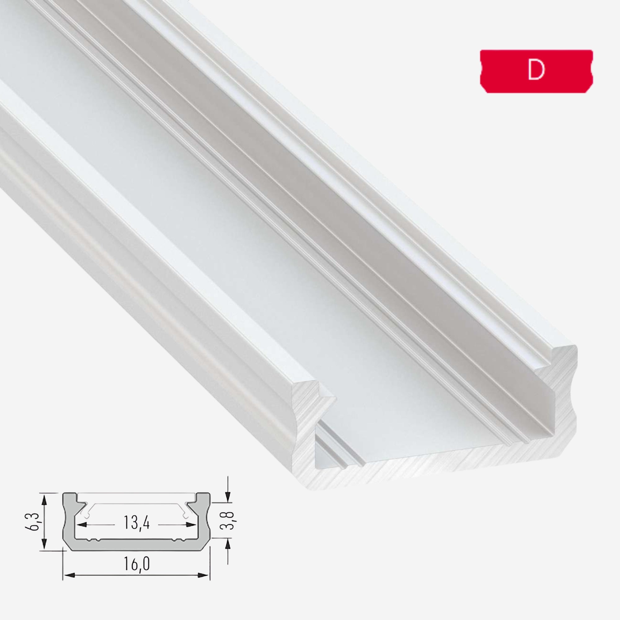 LED Aluminium Aufbauprofil Typ D - 202cm Stangenware