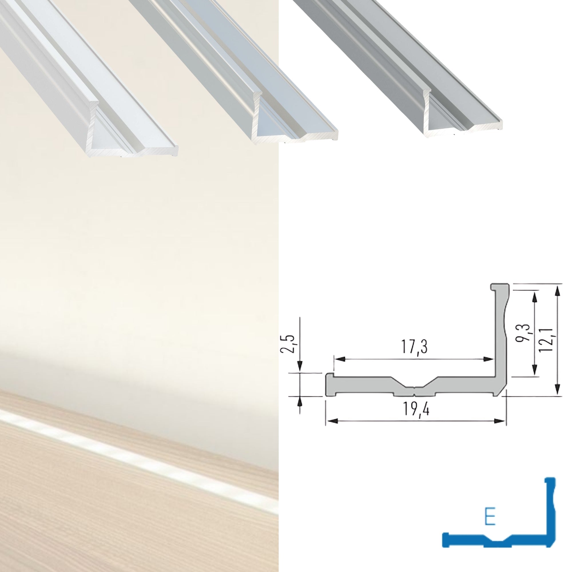 LED Aluminium Aufbauprofil Typ E - 202cm Stangenware