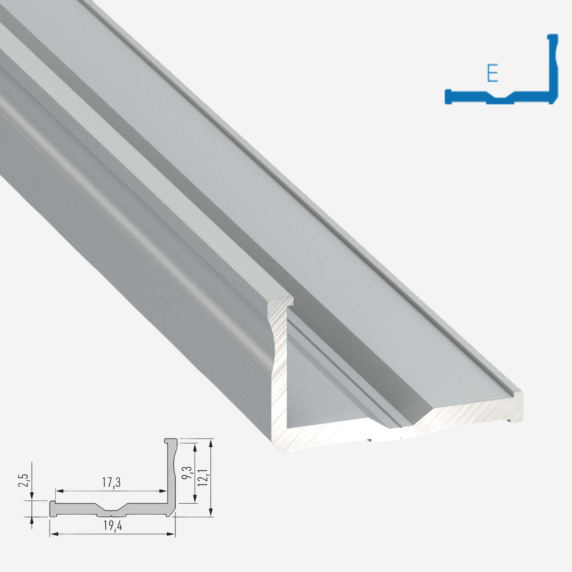 LED Aluminium Aufbauprofil Typ E - 202cm Stangenware
