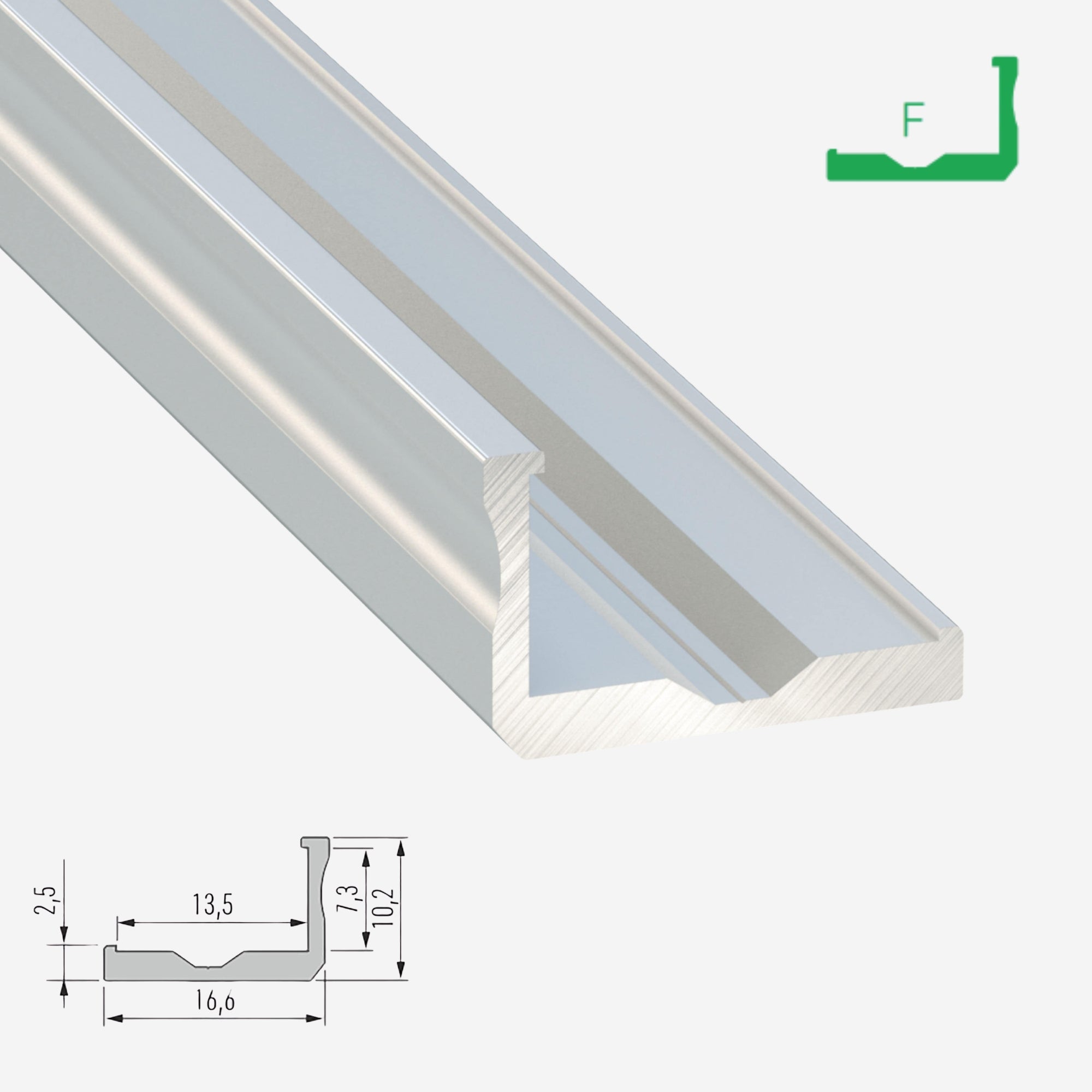 LED Aluminium Aufbauprofil Typ F - 202cm Stangenware