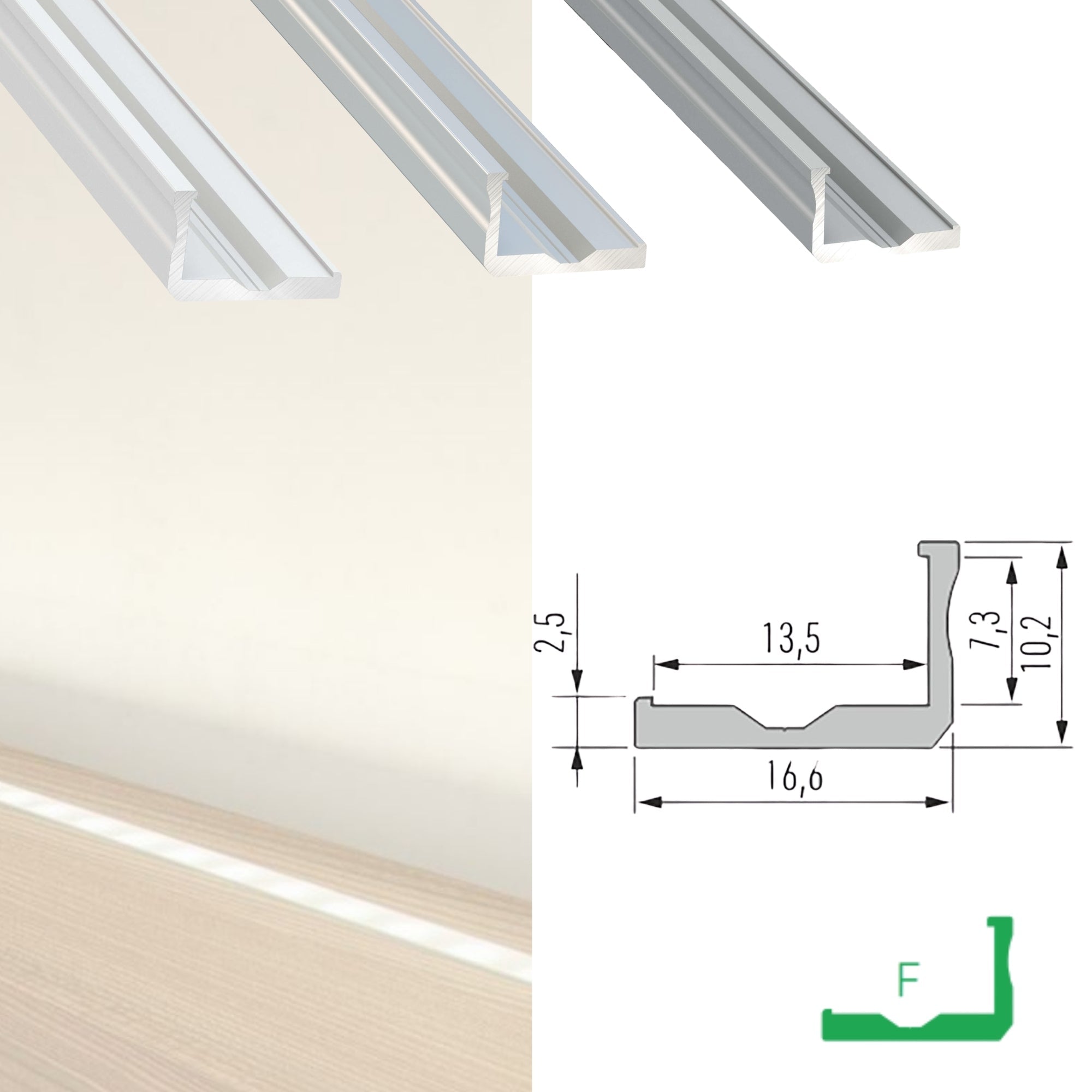 LED Aluminium Aufbauprofil Typ F - 202cm Stangenware