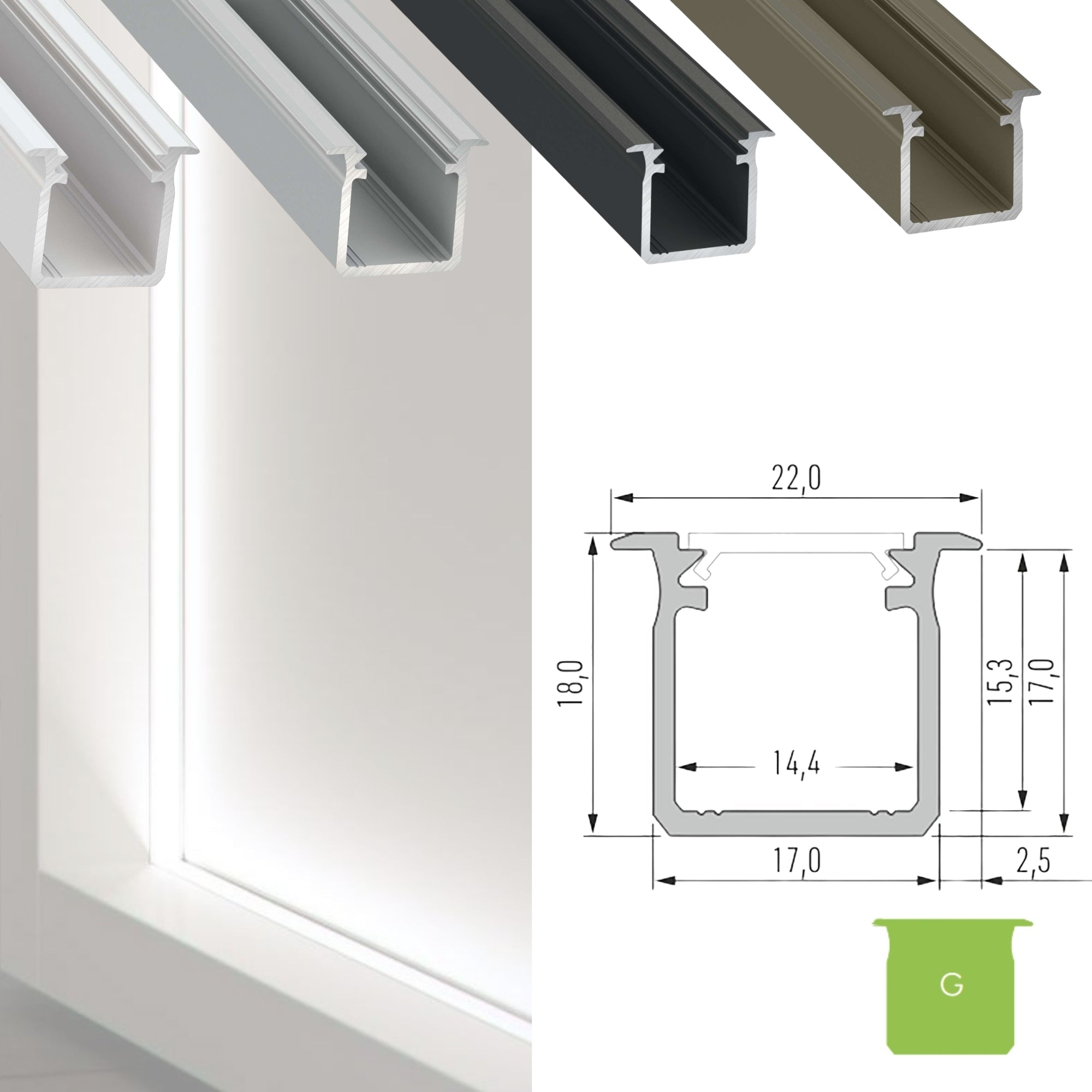 LED Aluminium Einbauprofil Typ G – 202cm Stangenware