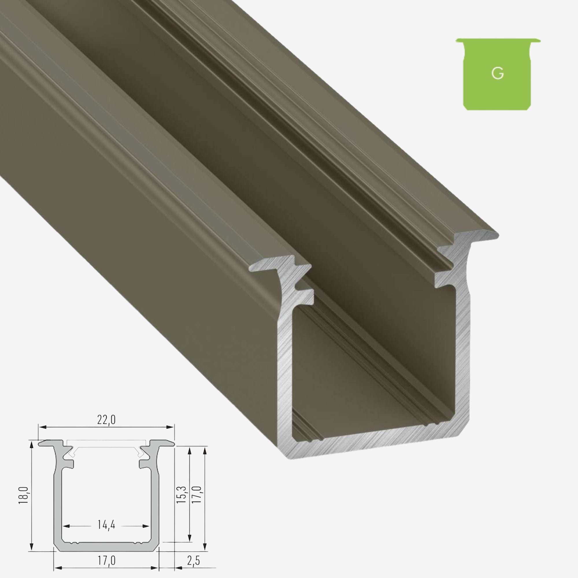 LED Aluminium Einbauprofil Typ G – 202cm Stangenware