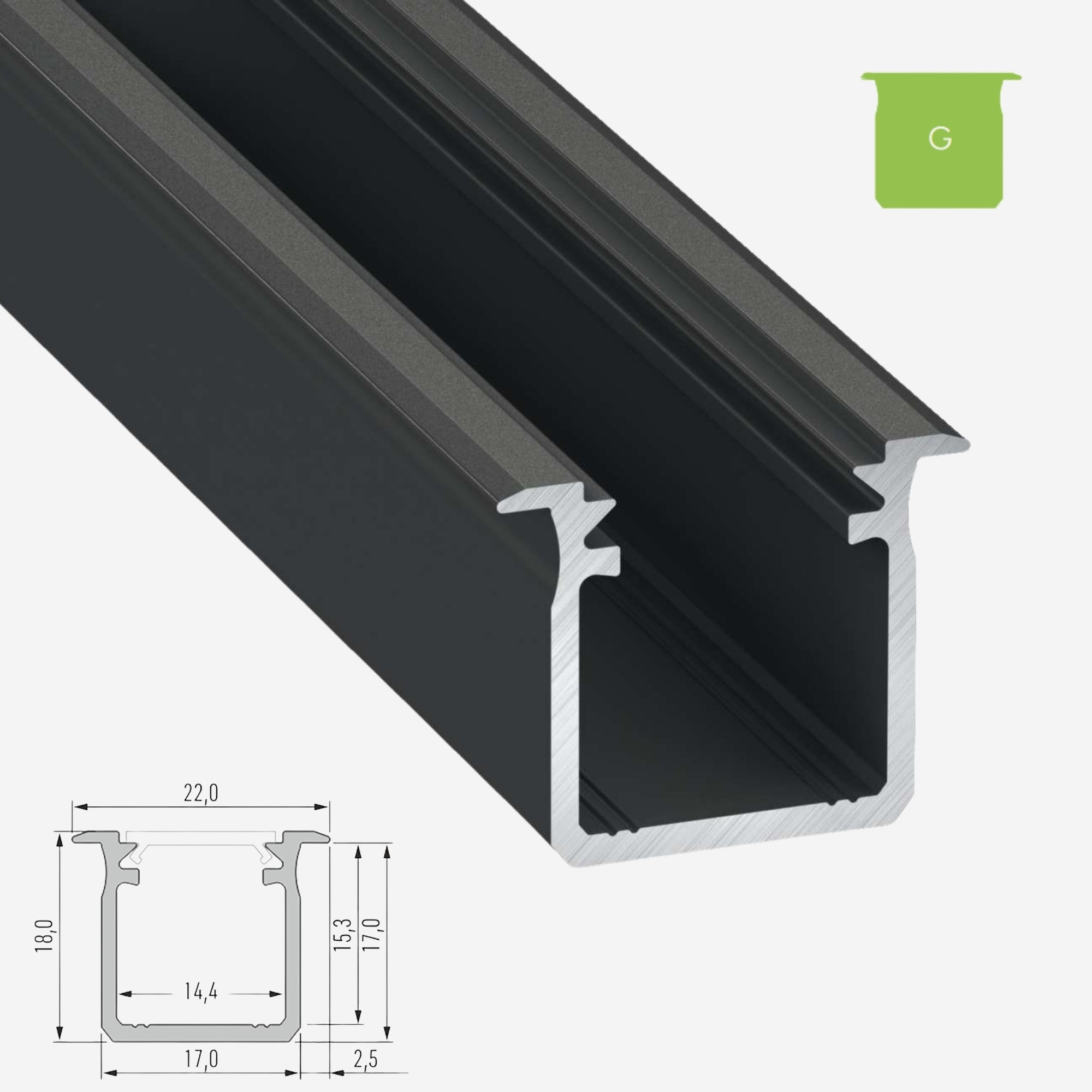 LED Aluminium Einbauprofil Typ G – 202cm Stangenware