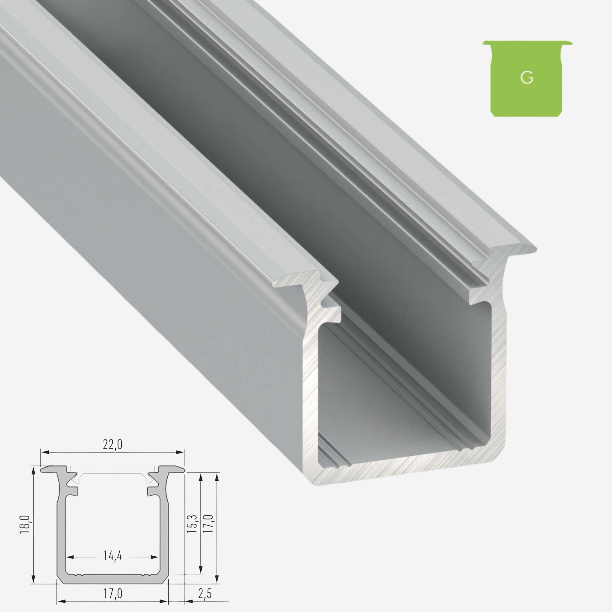 LED Aluminium Einbauprofil Typ G – 202cm Stangenware