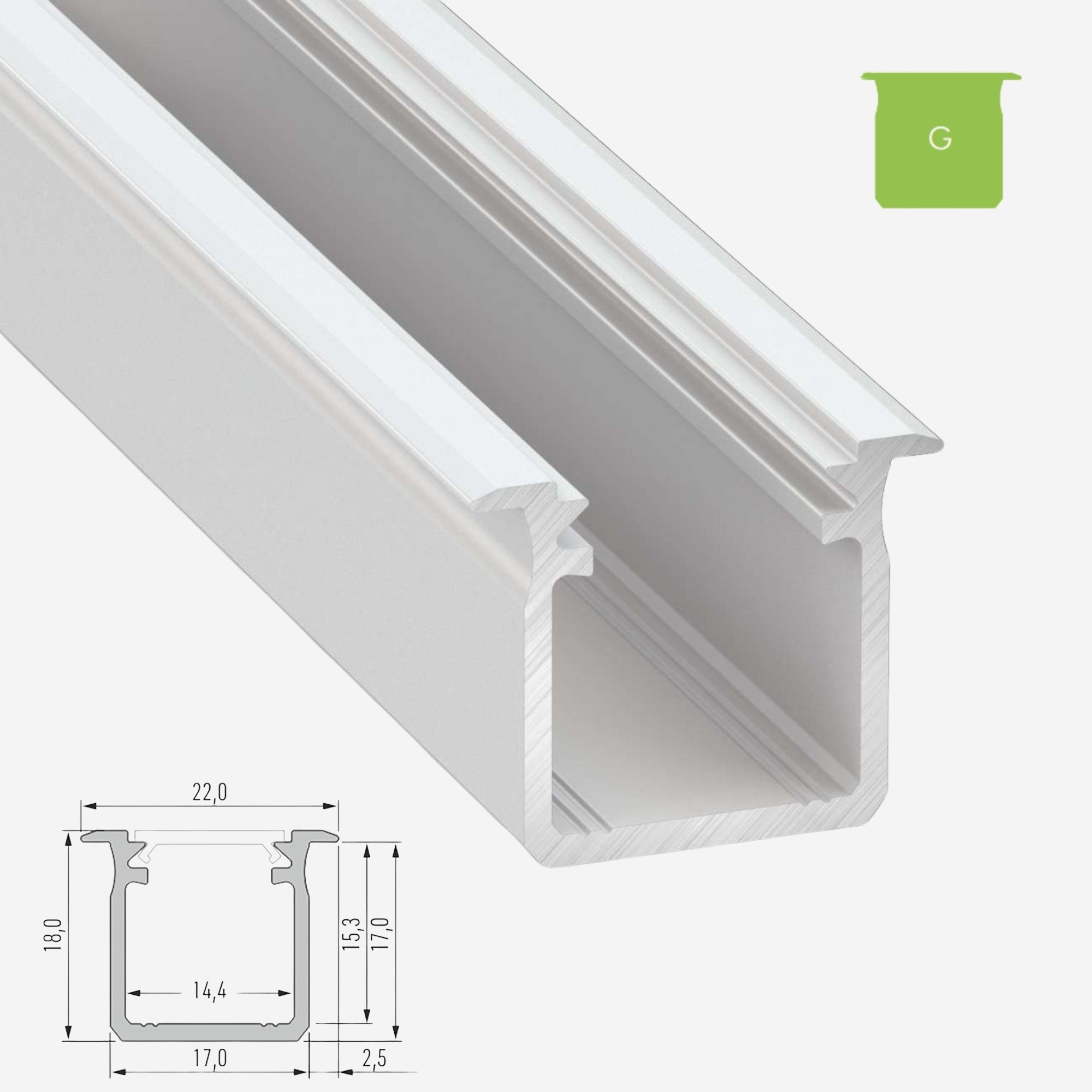 LED Aluminium Einbauprofil Typ G – 202cm Stangenware