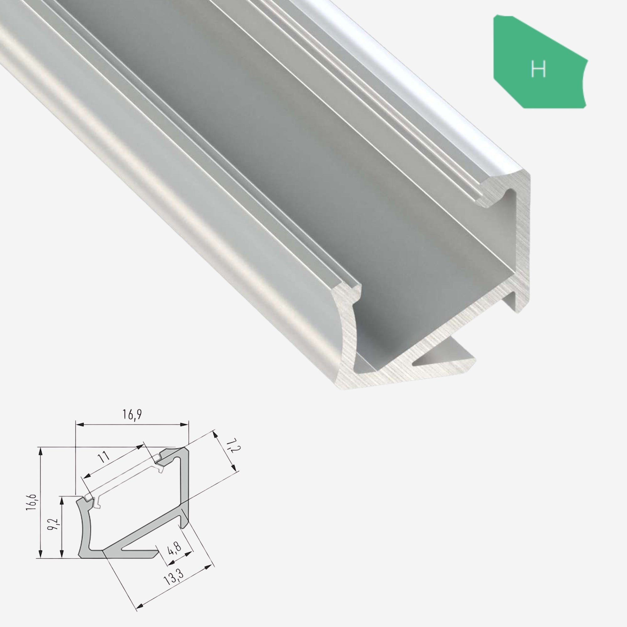 LED Aluminium Aufbauprofil Typ H - 202cm Stangenware