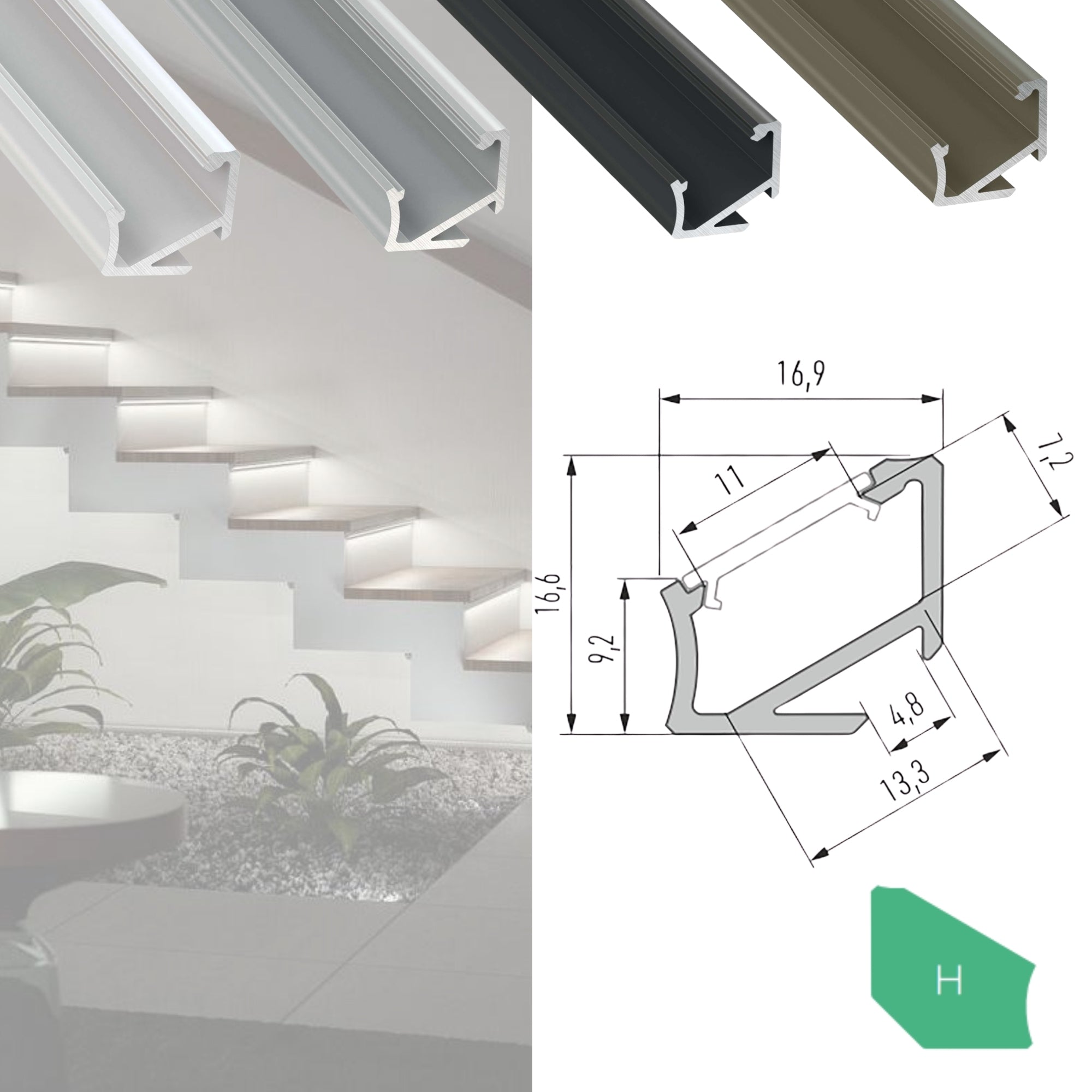 LED Aluminium Aufbauprofil Typ H - 202cm Stangenware