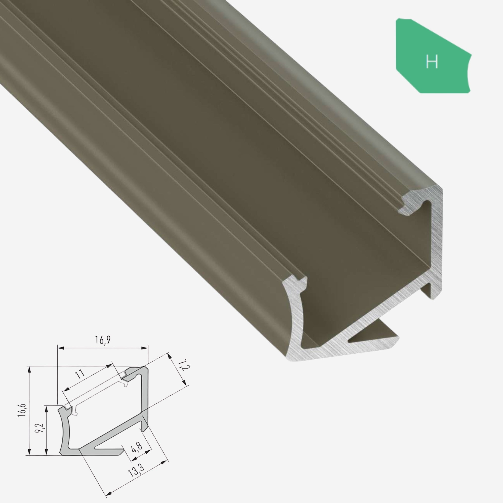 LED Aluminium Aufbauprofil Typ H - 202cm Stangenware
