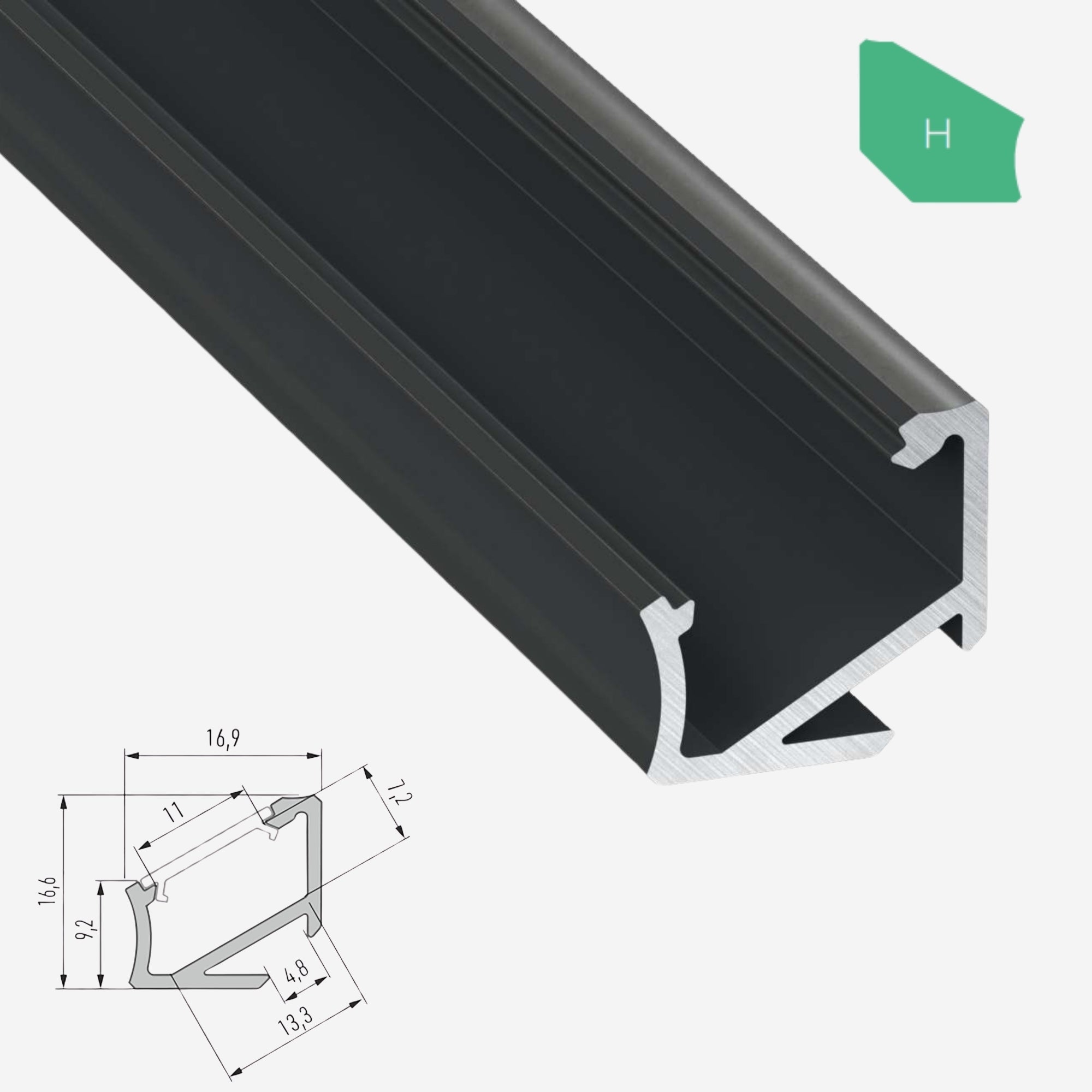 LED Aluminium Aufbauprofil Typ H - 202cm Stangenware
