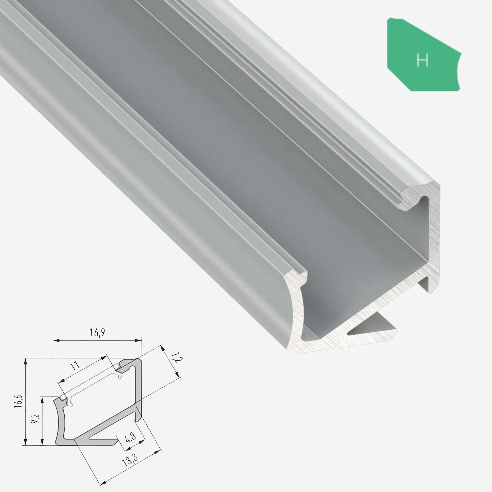 LED Aluminium Aufbauprofil Typ H - 202cm Stangenware