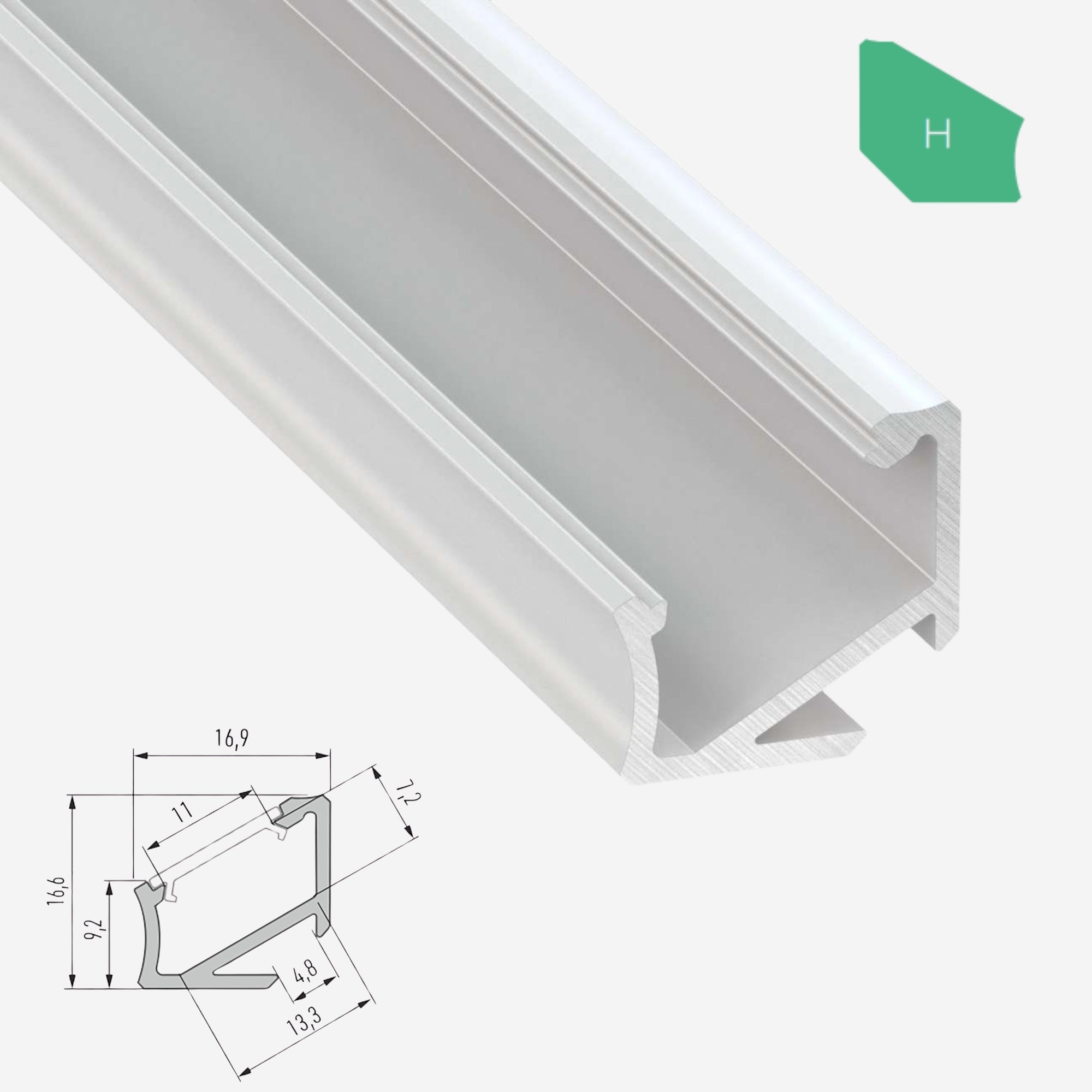LED Aluminium Aufbauprofil Typ H - 202cm Stangenware